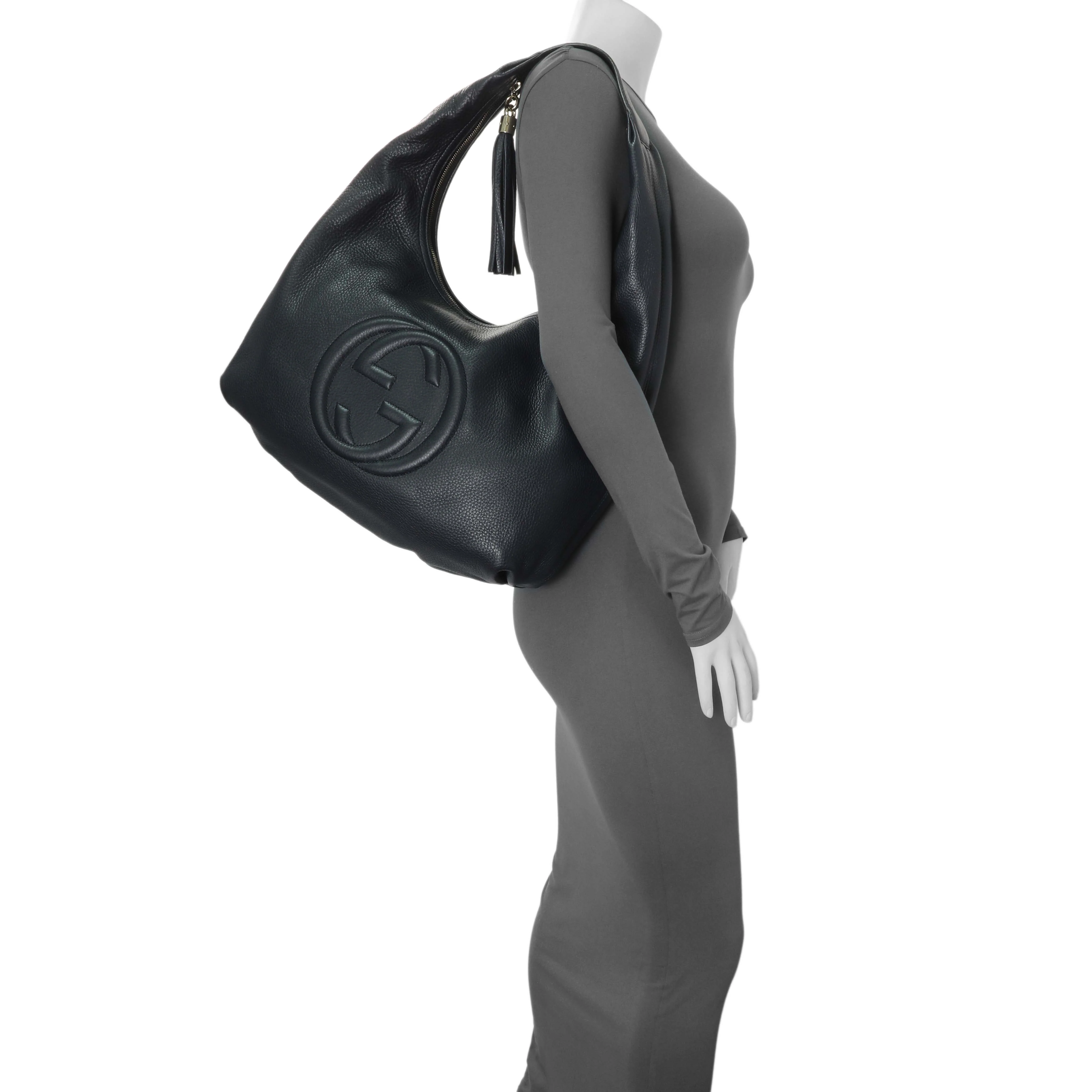 Gucci Navy Blue Pebbled Calfskin Soho Hobo - Image 7