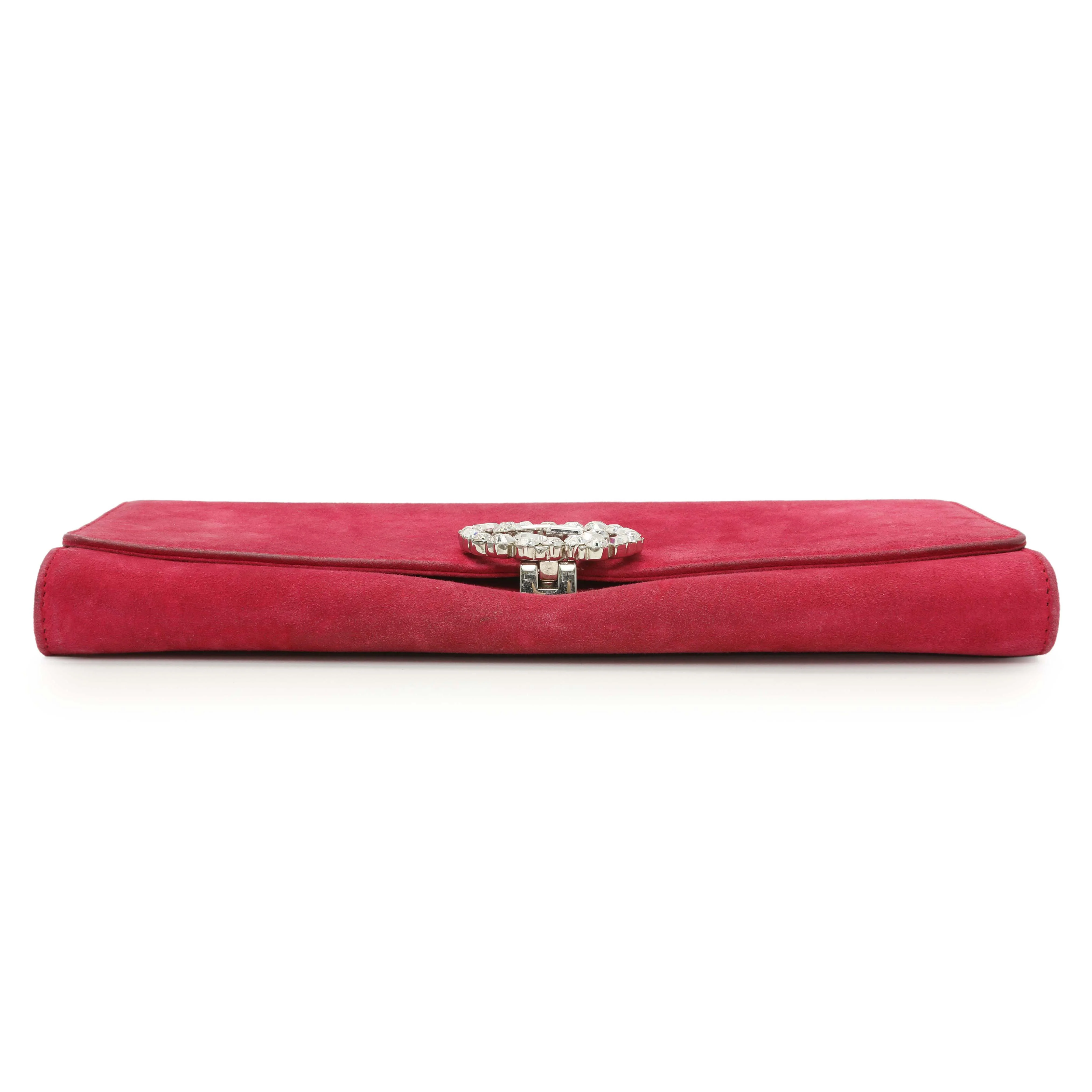 Gucci Pink Suede Crystal Interlocking Clutch - Image 3