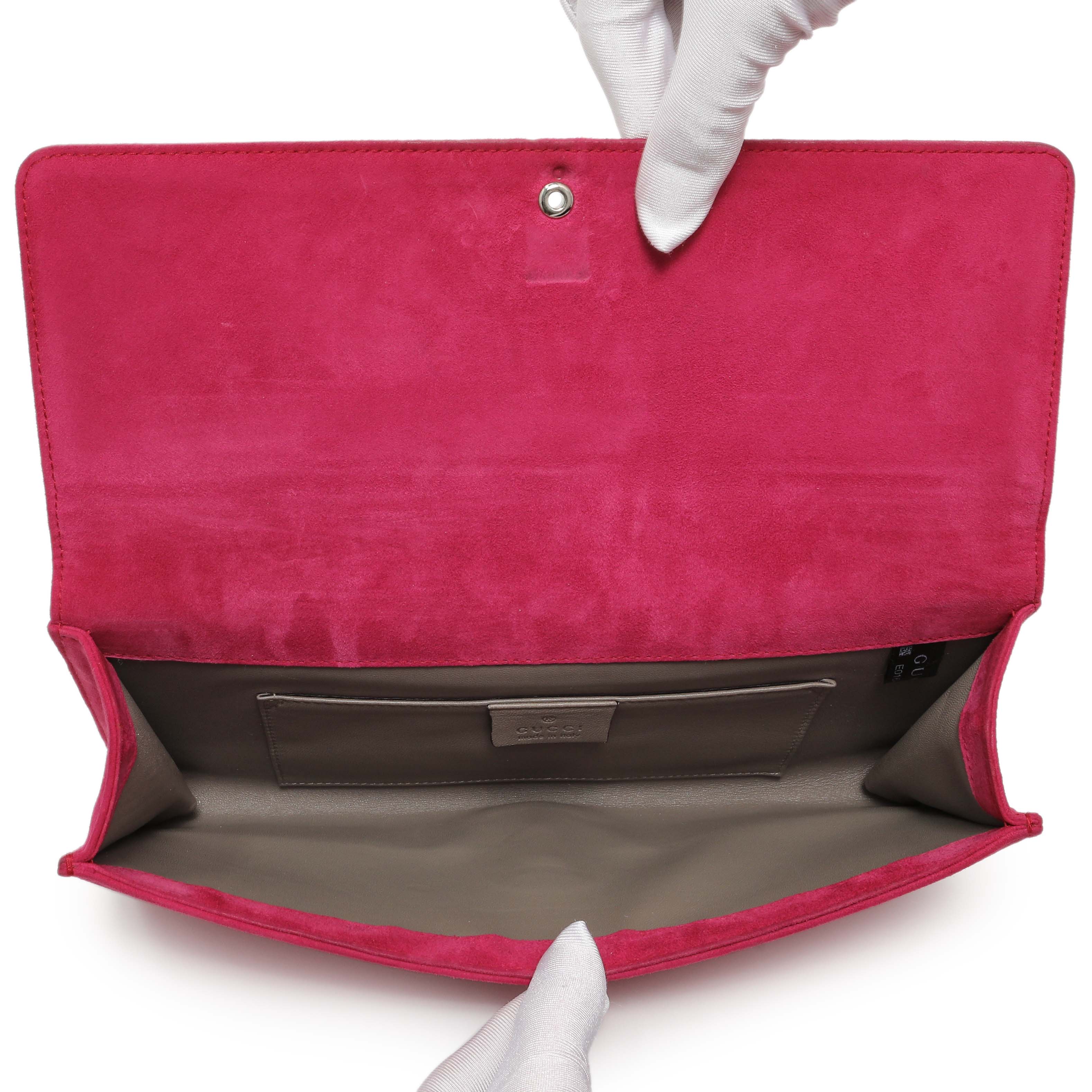 Gucci Pink Suede Crystal Interlocking Clutch - Image 4