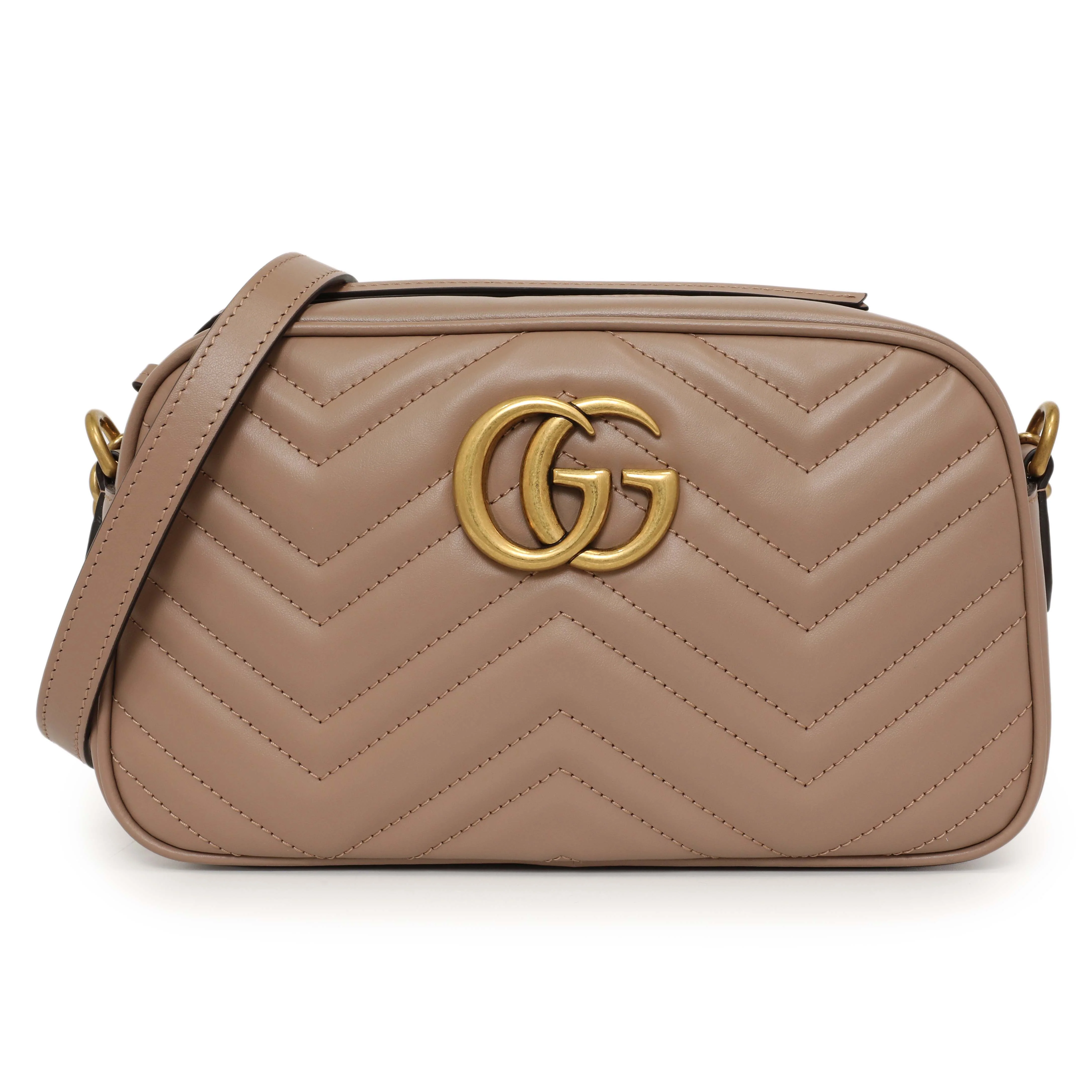 Gucci Porcelain Rose Calfskin Matelasse Small GG Marmont Chain Shoulder Bag - Image 2
