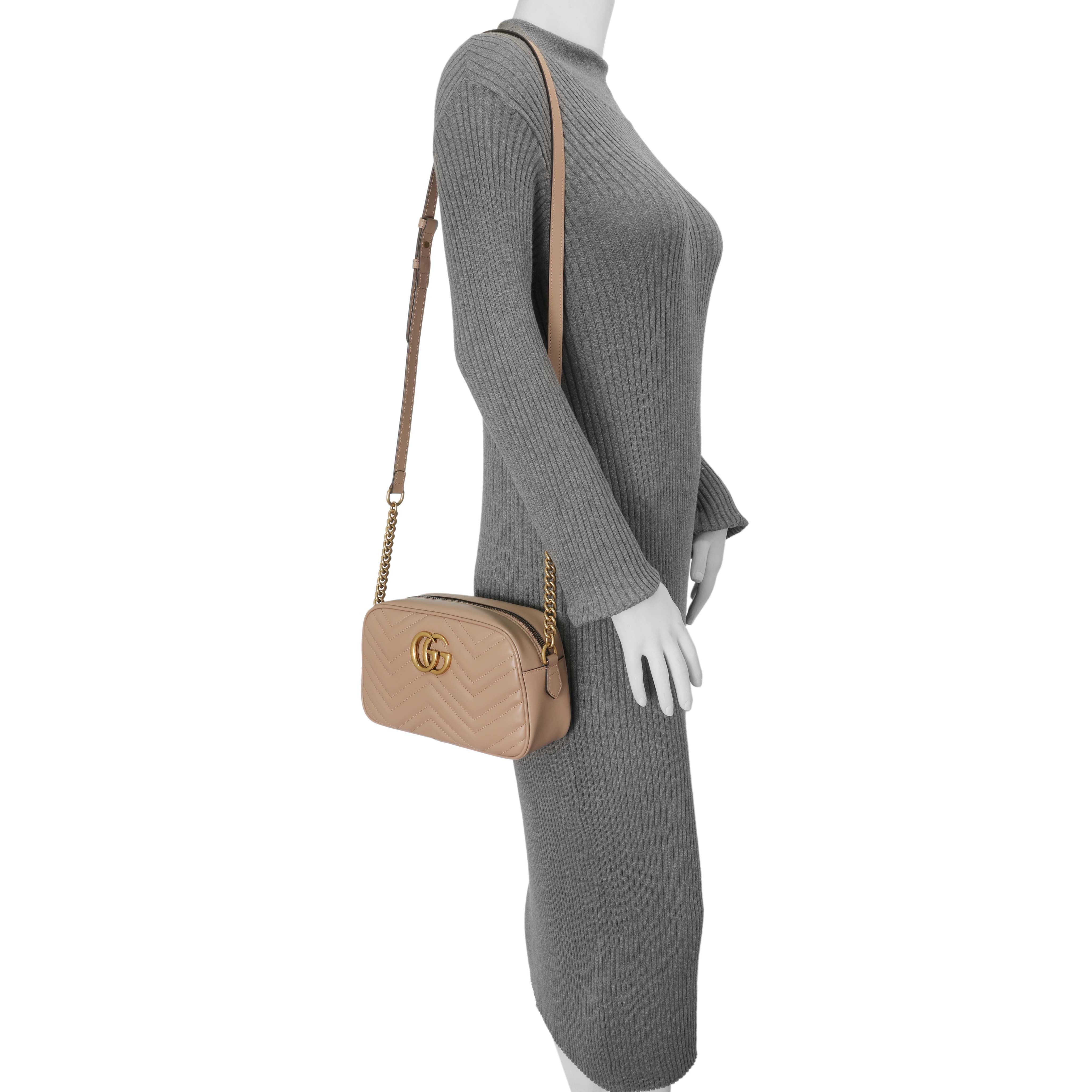 Gucci Porcelain Rose Calfskin Matelasse Small GG Marmont Chain Shoulder Bag - Image 8