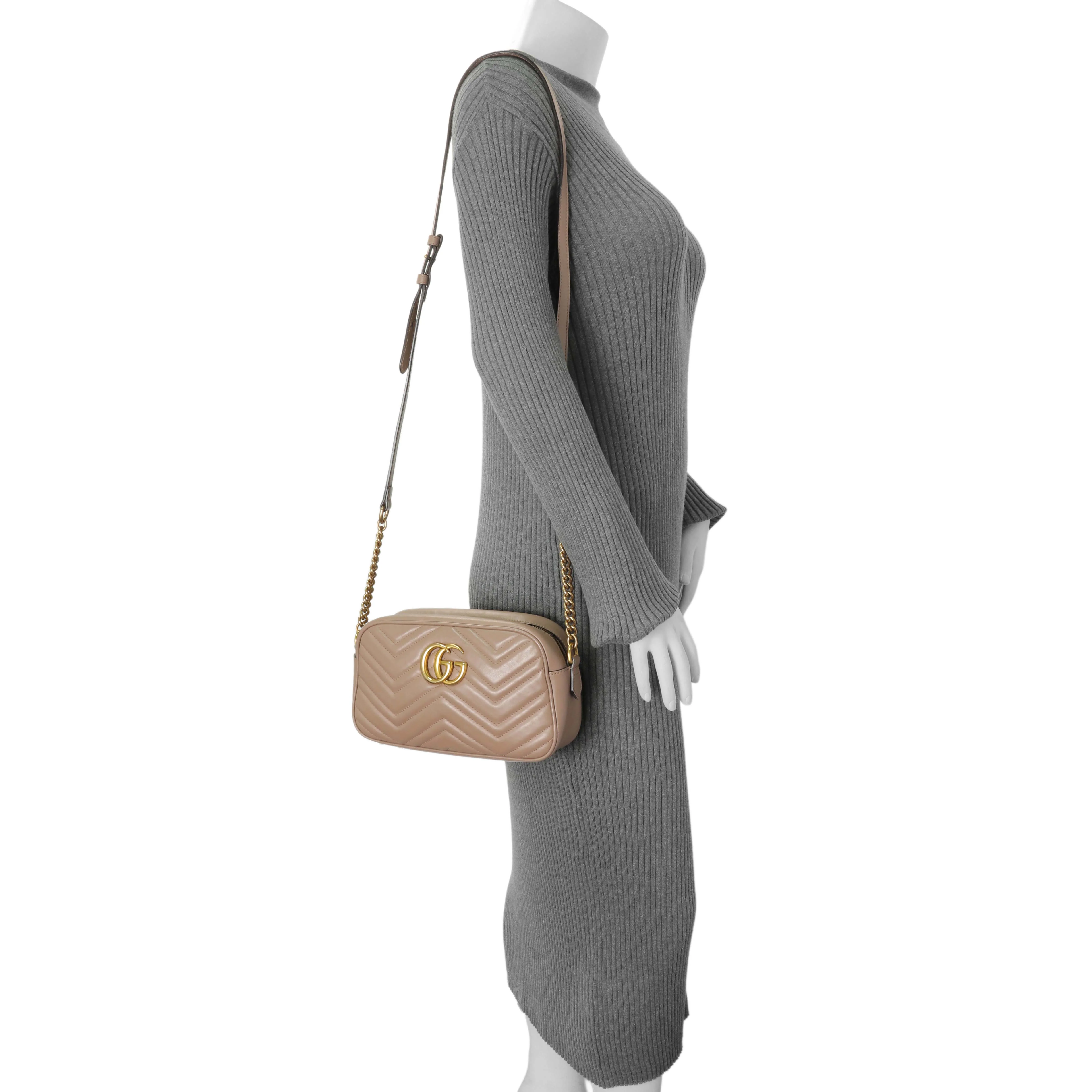 Gucci Porcelain Rose Calfskin Matelasse Small GG Marmont Chain Shoulder Bag - Image 11
