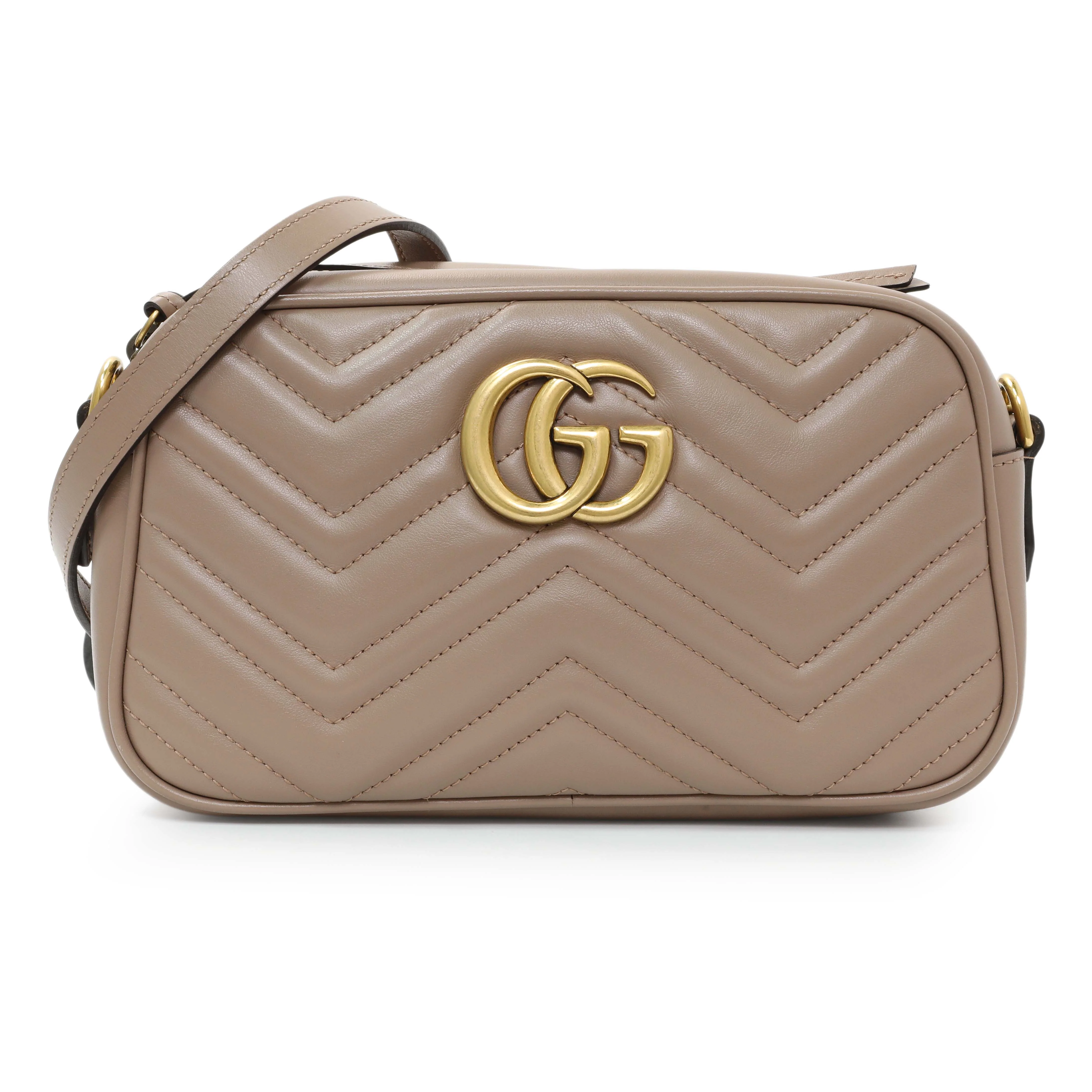 Gucci Porcelain Rose Calfskin Matelasse Small GG Marmont Chain Shoulder Bag