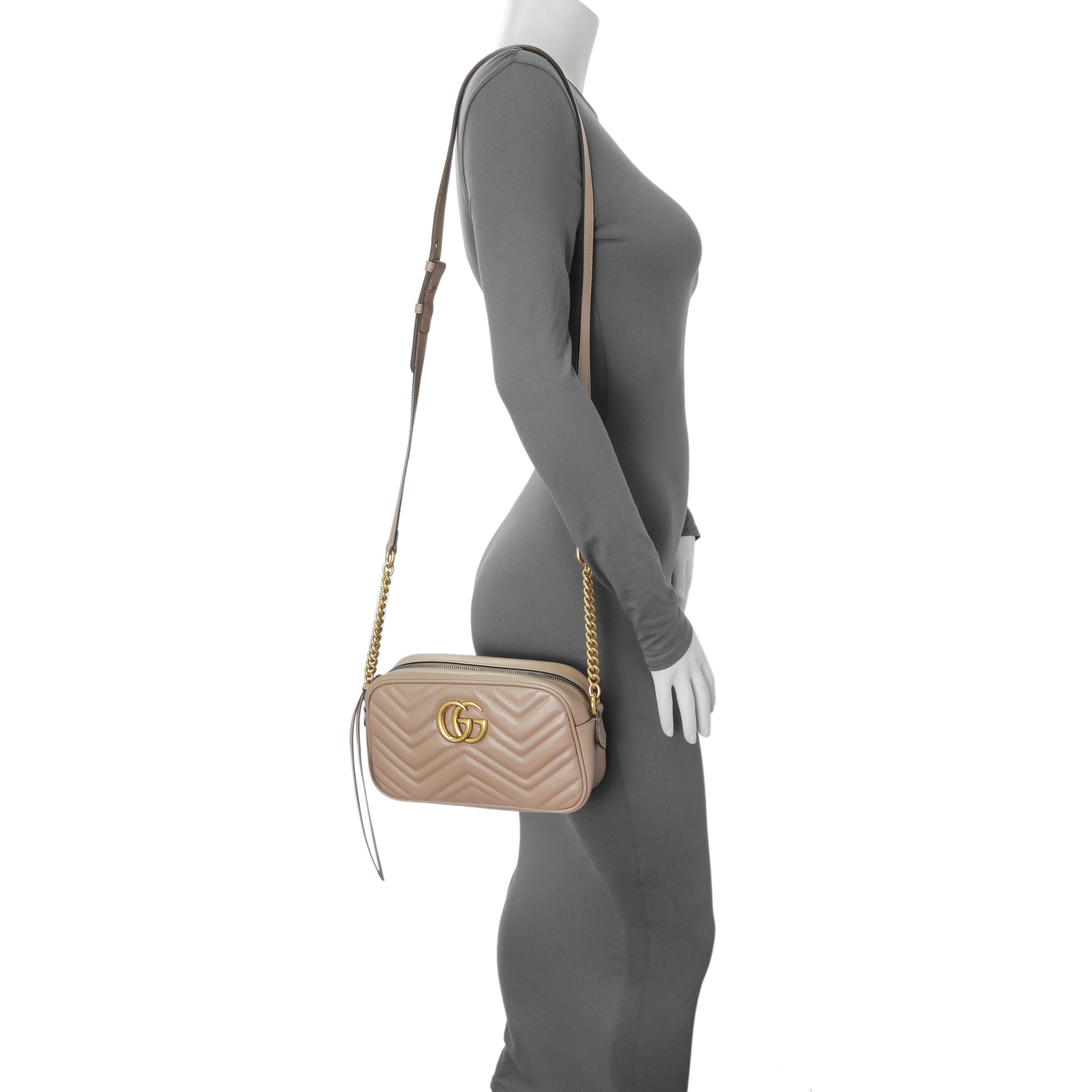 Gucci Porcelain Rose Calfskin Matelasse Small GG Marmont Chain Shoulder Bag - Image 7