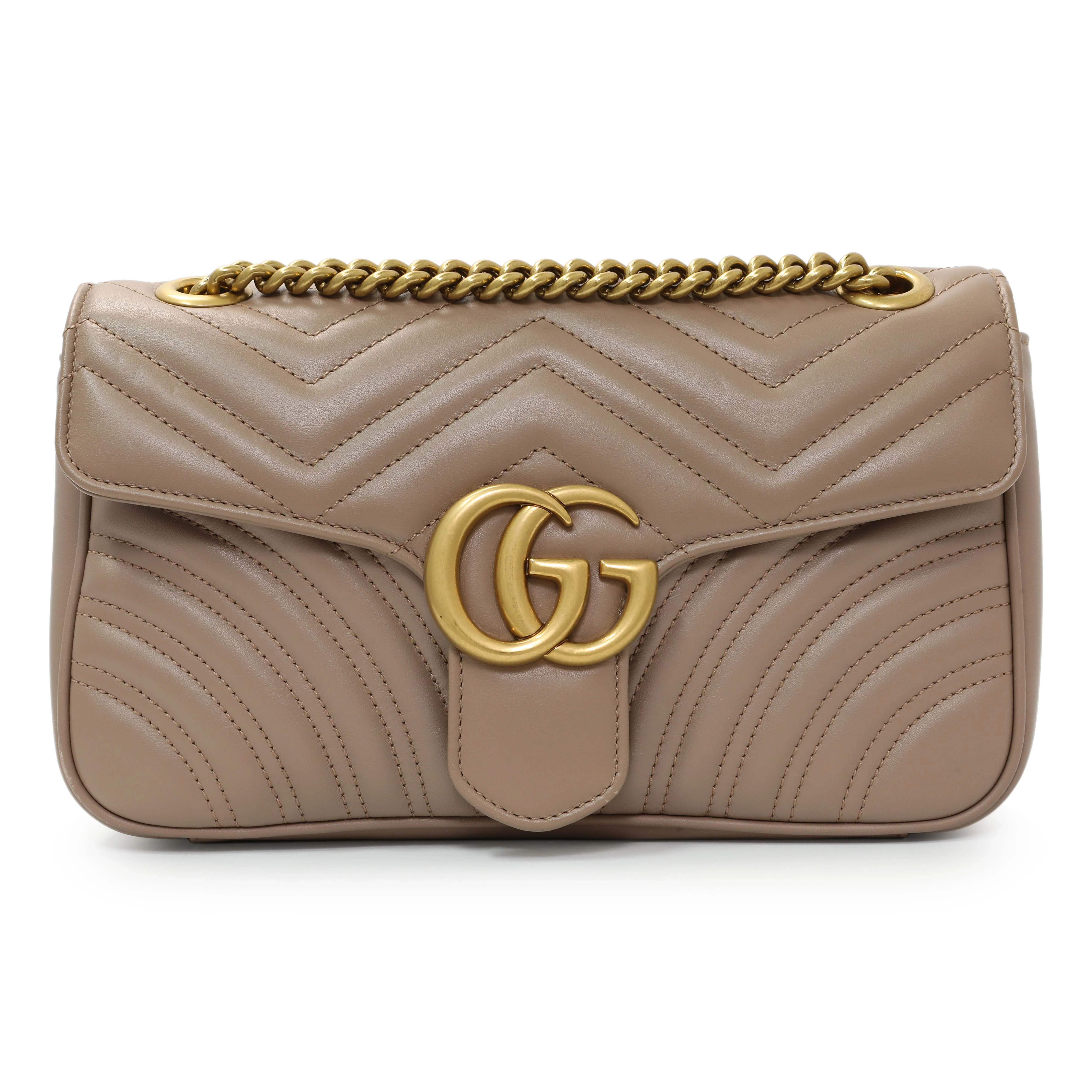 Gucci Porcelain Rose Calfskin Matelasse Small GG Marmont Shoulder Bag