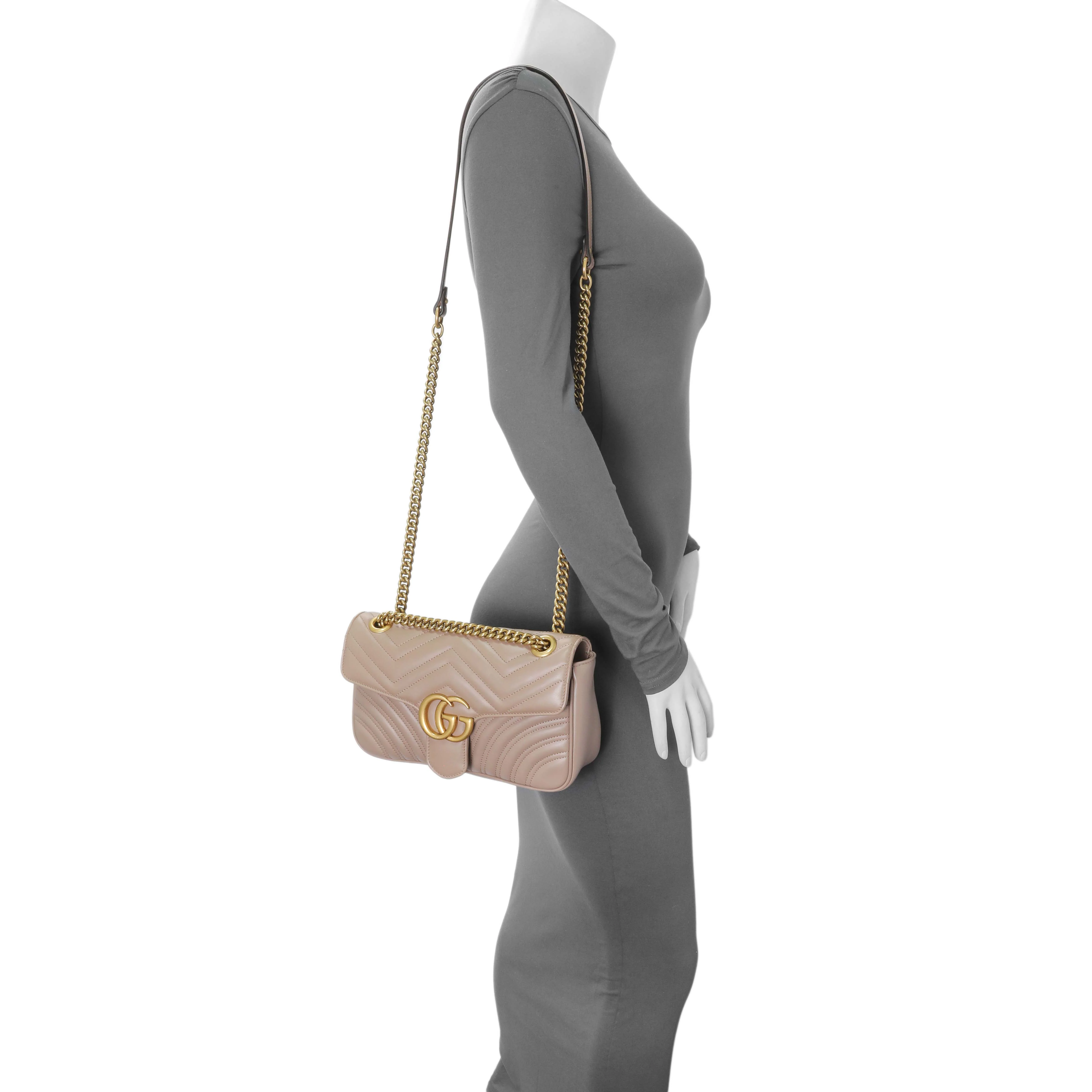Gucci Porcelain Rose Calfskin Matelasse Small GG Marmont Shoulder Bag - Image 11
