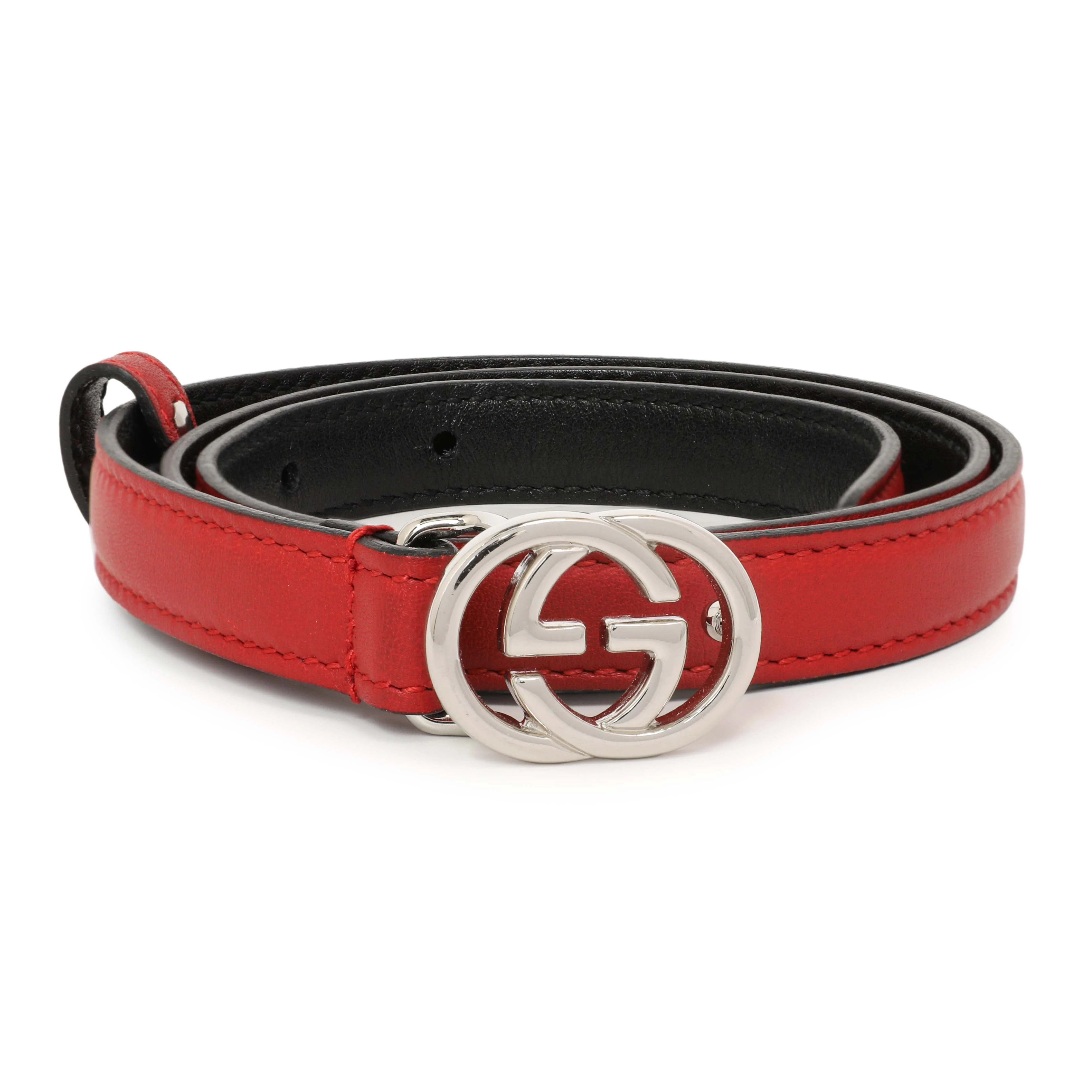 Gucci Red Calfskin Interlocking G 15mm Belt - Image 3