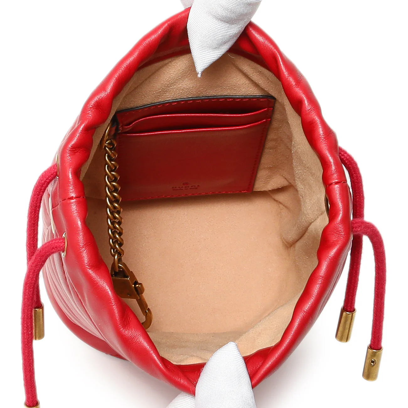 Gucci Red Calfskin Matelasse Mini GG Marmont Bucket - Image 4