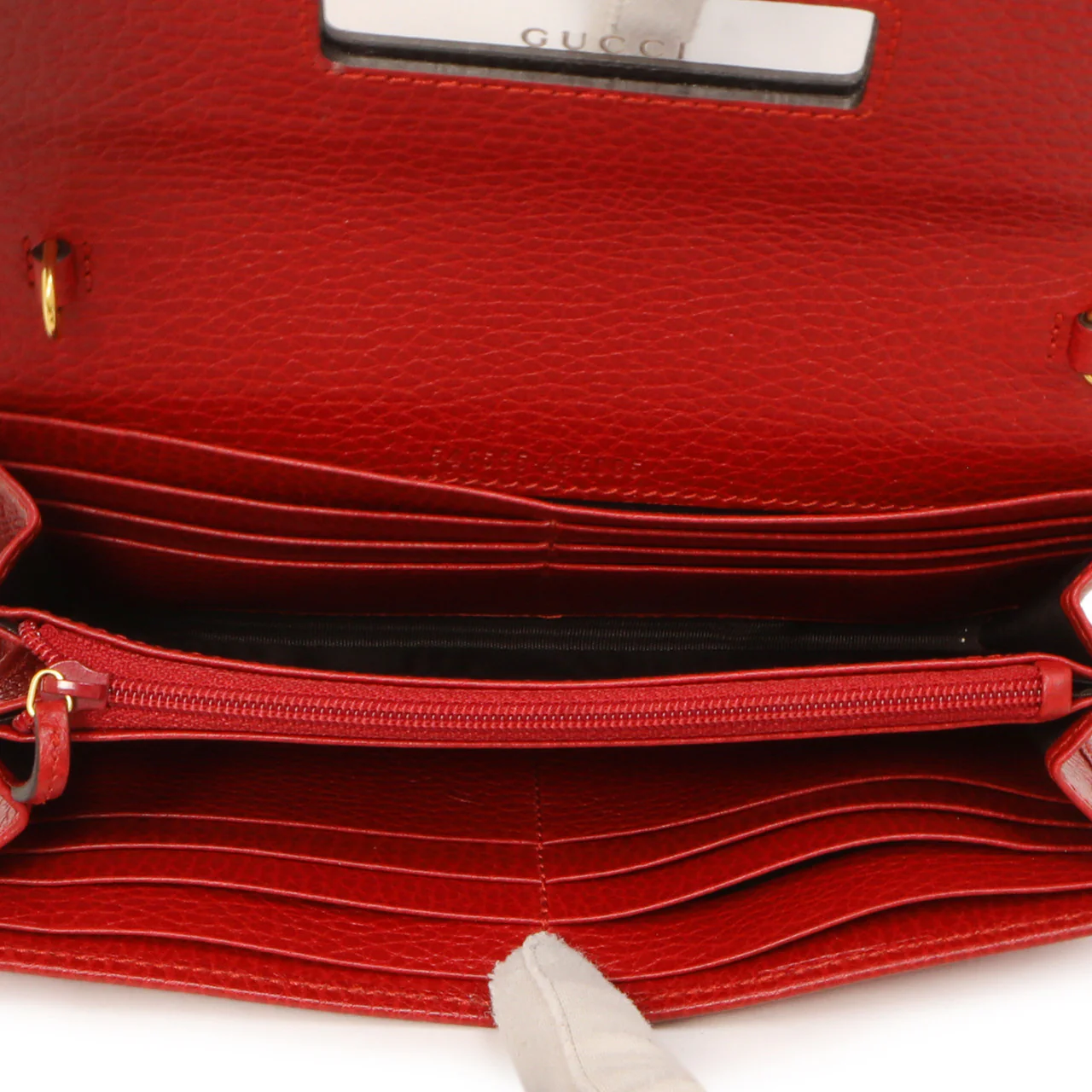 Gucci Red Dollar Calfskin Petite GG Marmont Chain Wallet - Image 4