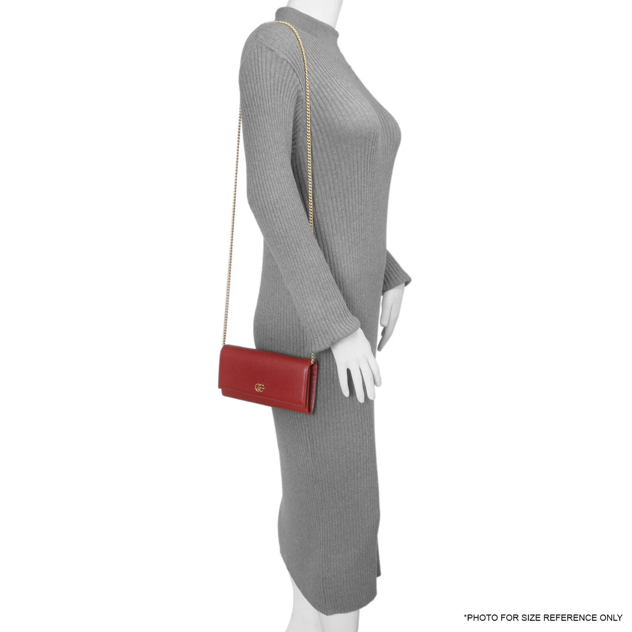 Gucci Red Dollar Calfskin Petite GG Marmont Chain Wallet - Image 7