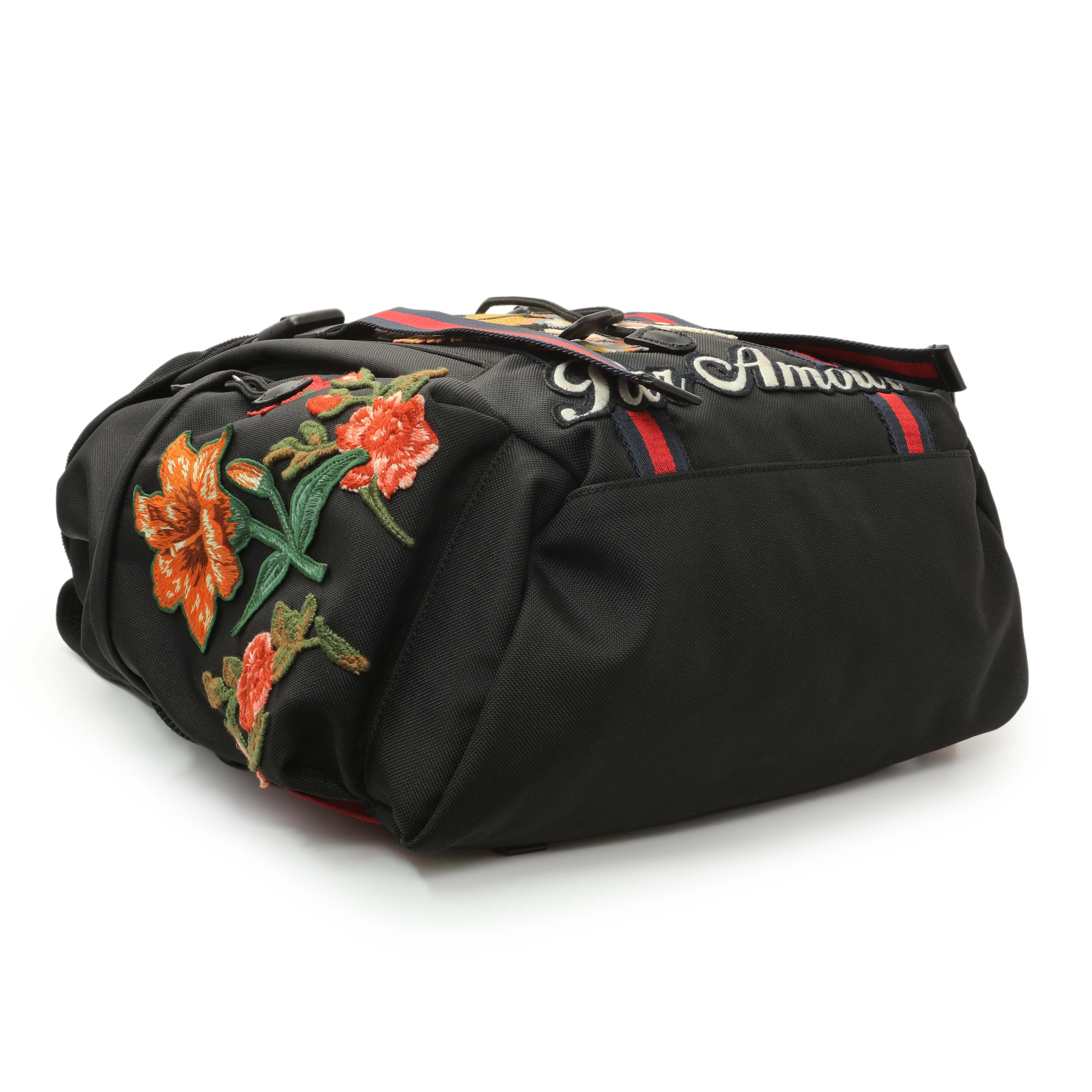 Gucci Techno Canvas Web L'Aveugle Par Amour Embroidered Double Buckle Backpack - Image 3
