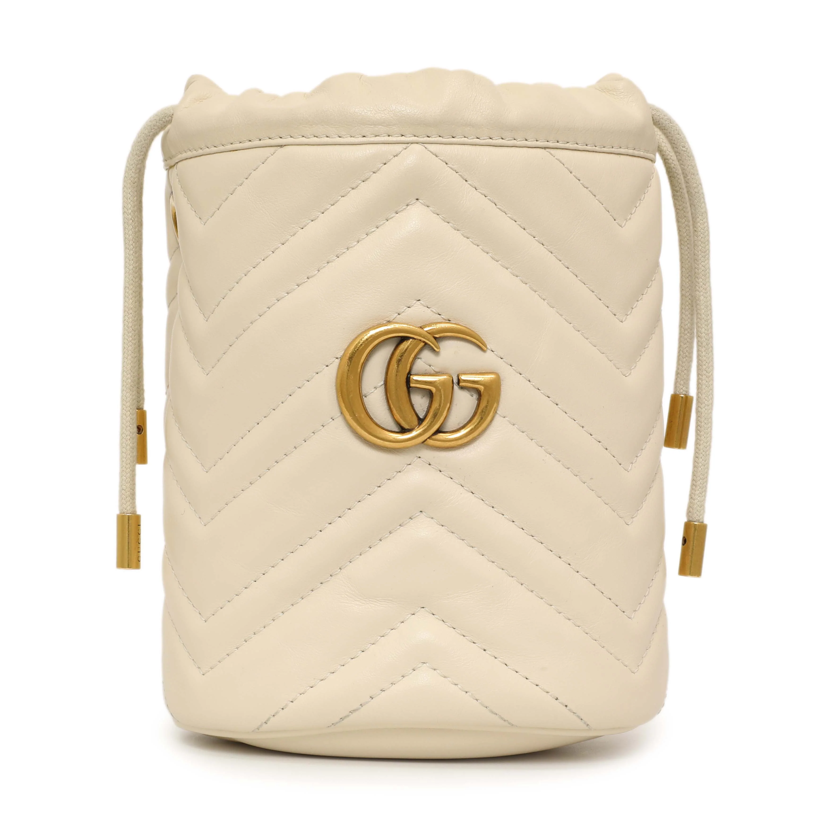 Gucci White Calfskin Matelasse Mini GG Marmont Bucket - Image 2