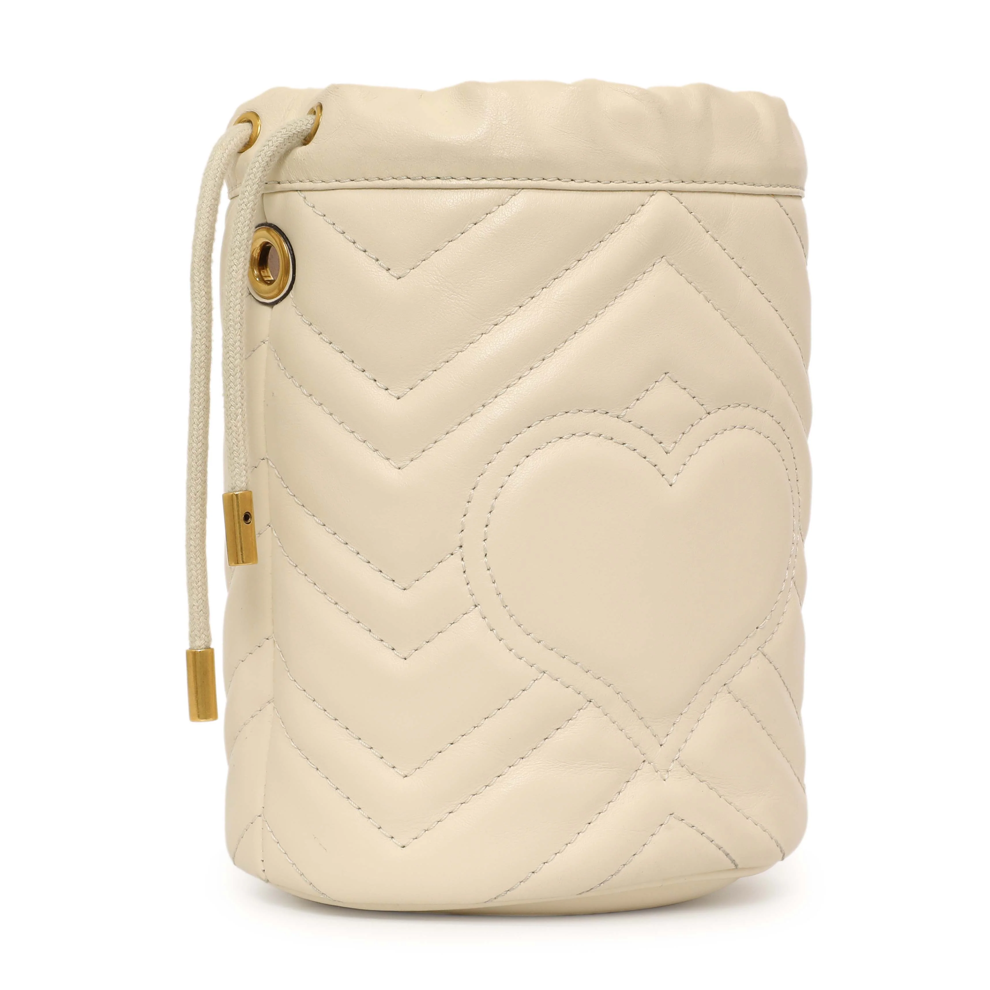 Gucci White Calfskin Matelasse Mini GG Marmont Bucket - Image 3