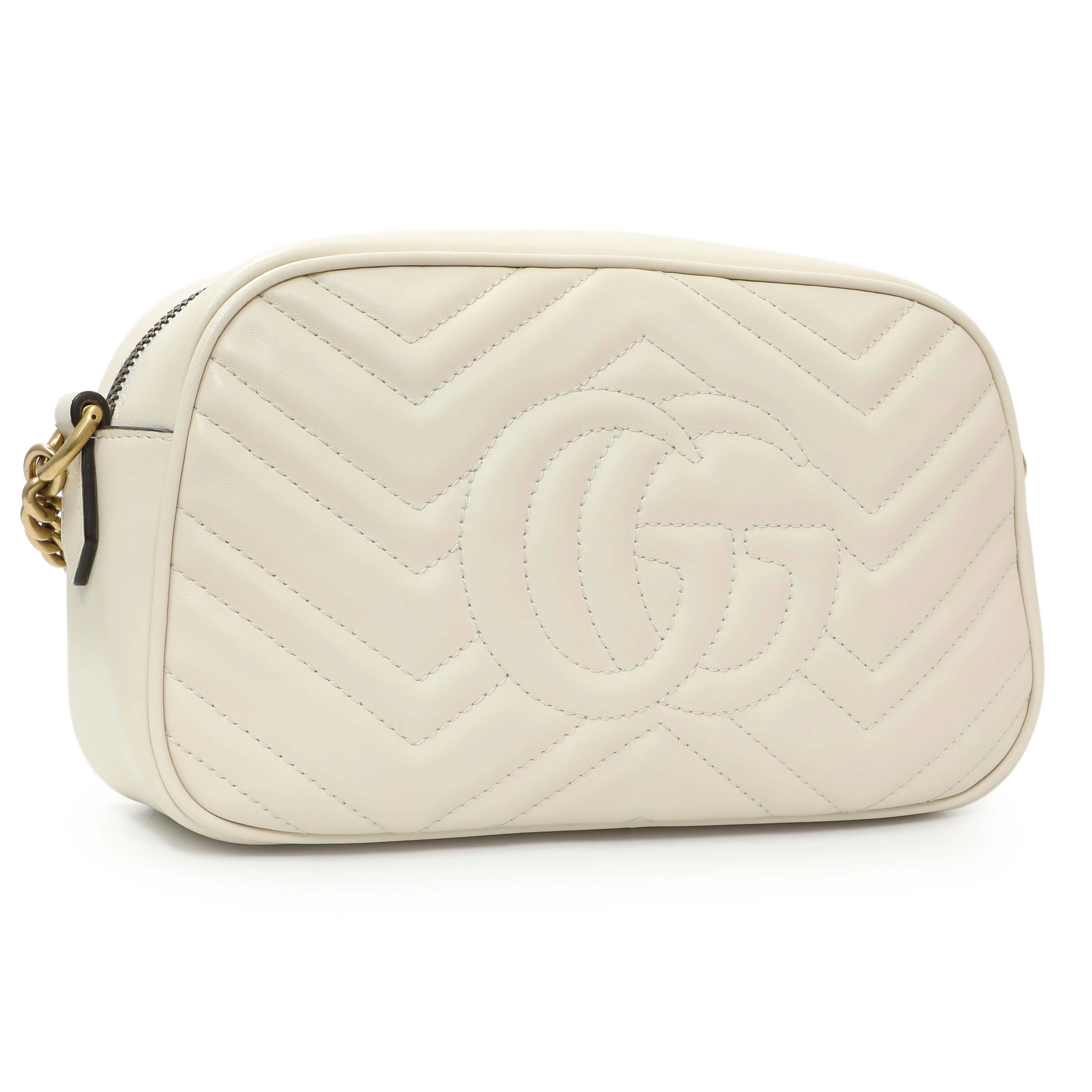 Gucci White Calfskin Matelasse Small GG Marmont Chain Shoulder Bag - Image 2