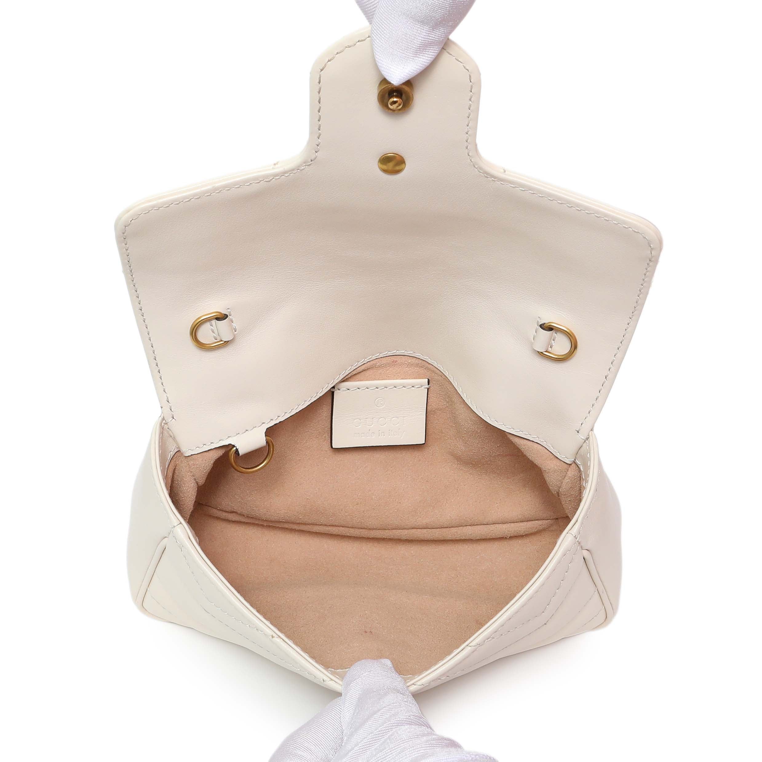 Gucci White Calfskin Matelasse Super Mini GG Marmont Shoulder Bag - Image 8