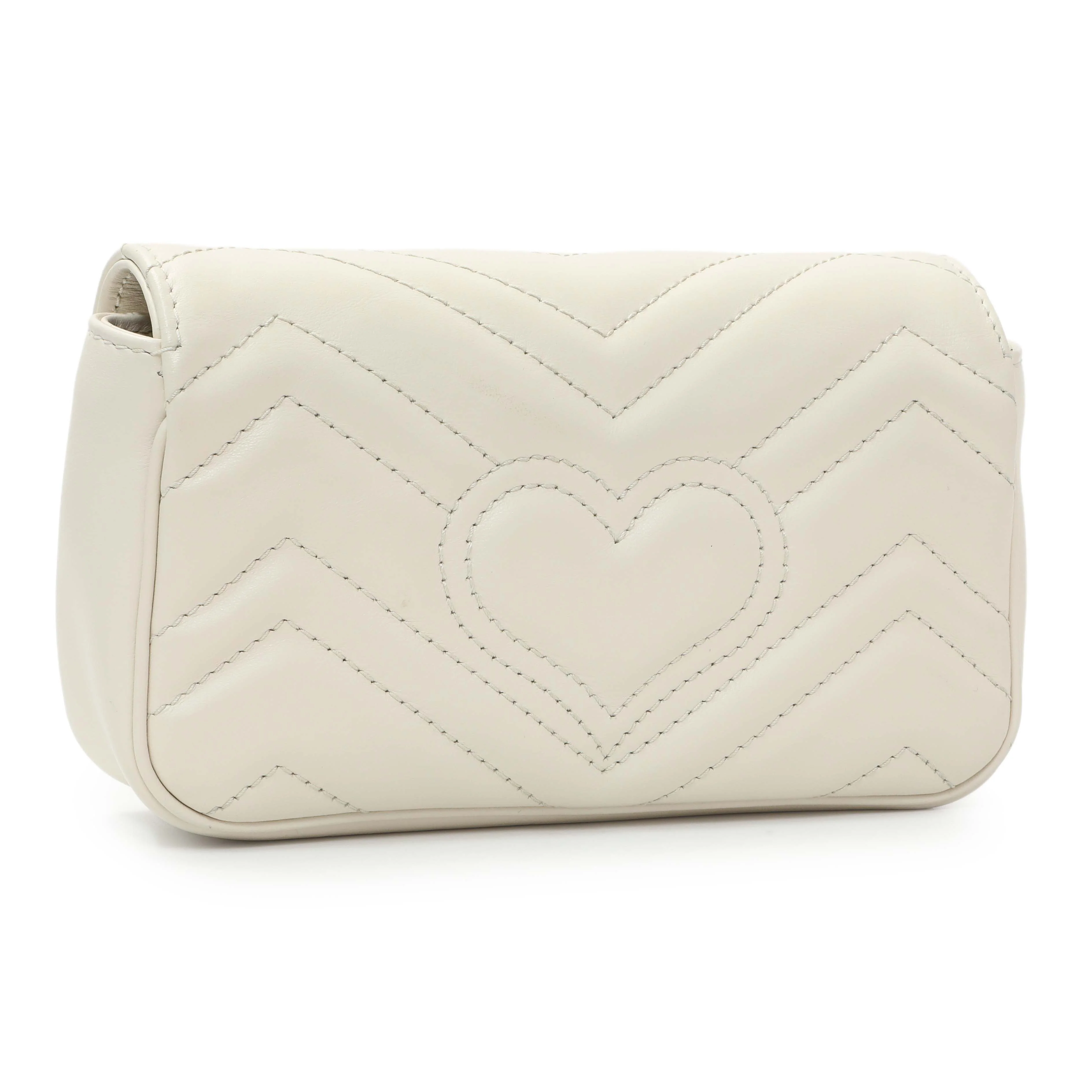 Gucci White Calfskin Matelasse Super Mini GG Marmont Shoulder Bag - Image 2