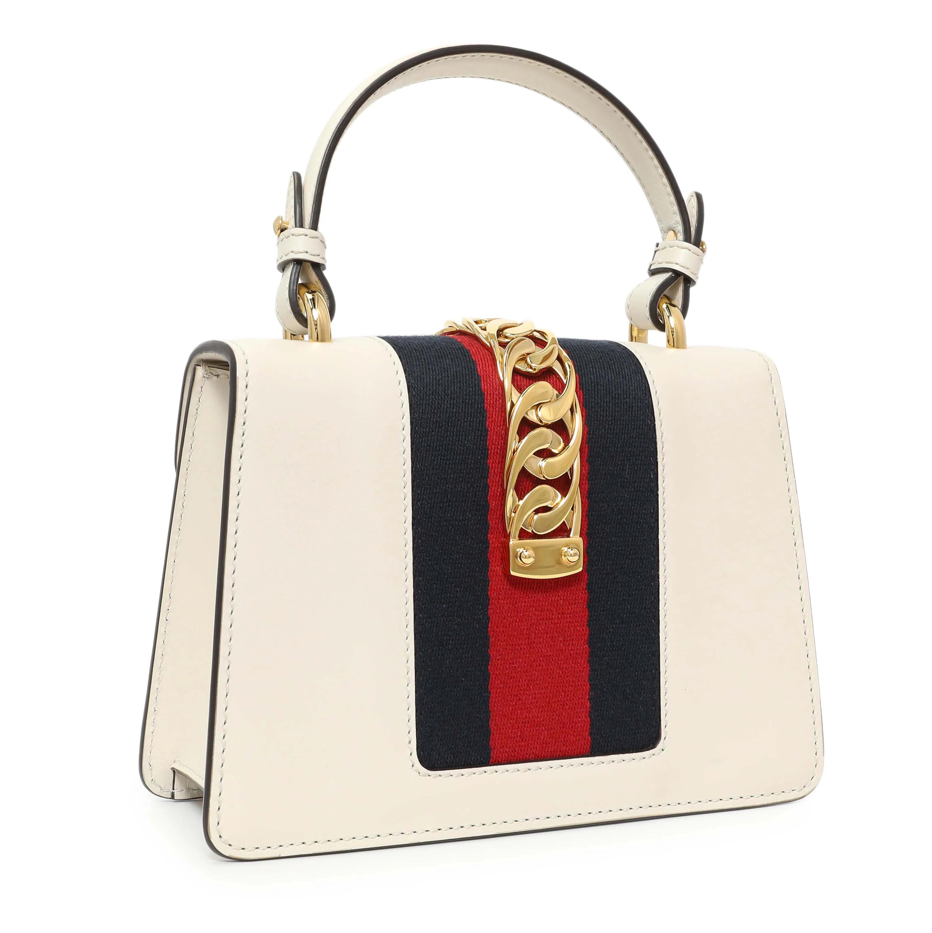Gucci White Calfskin Mini Sylvie Top Handle Bag - Image 2