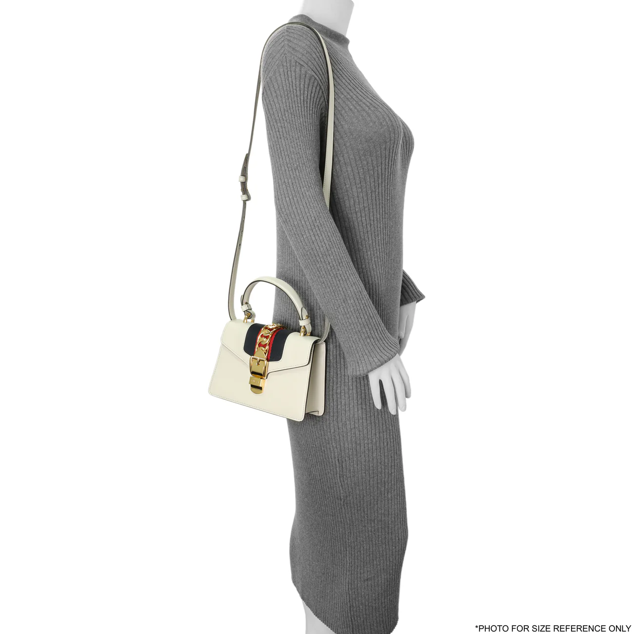 Gucci White Calfskin Mini Sylvie Top Handle Bag - Image 8