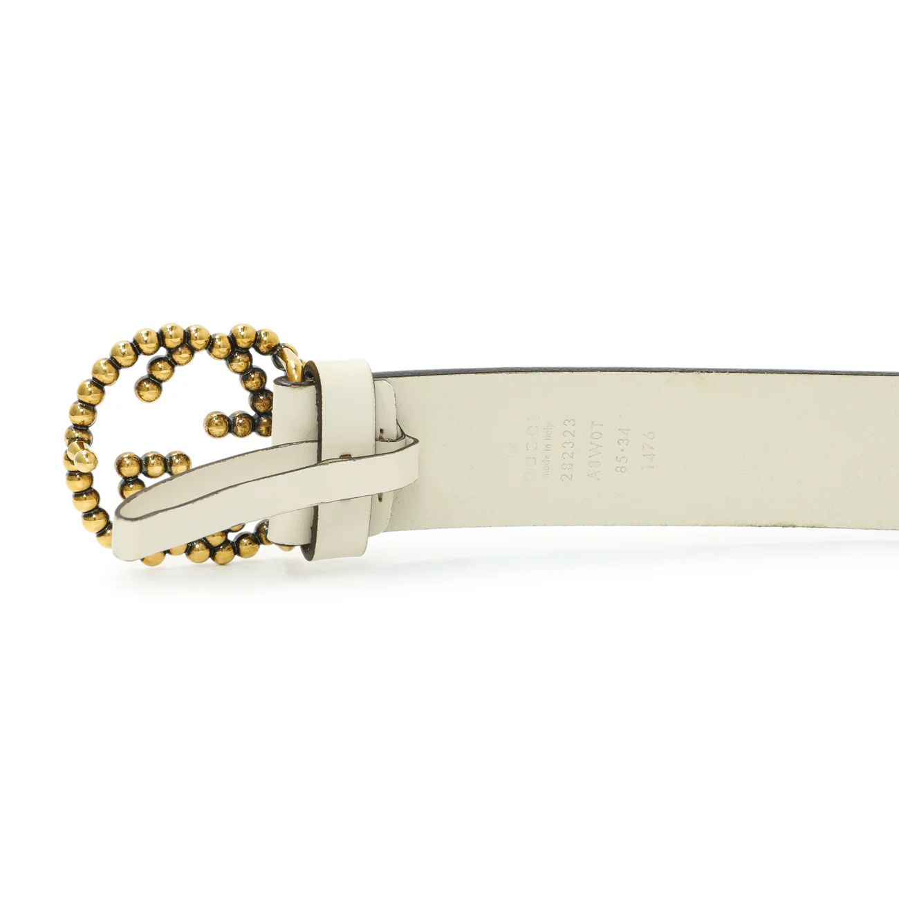 Gucci White Calfskin Studded Interlocking G 30mm Belt - Image 3