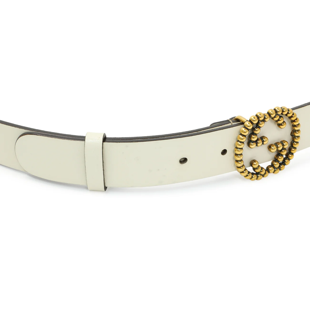 Gucci White Calfskin Studded Interlocking G 30mm Belt - Image 4