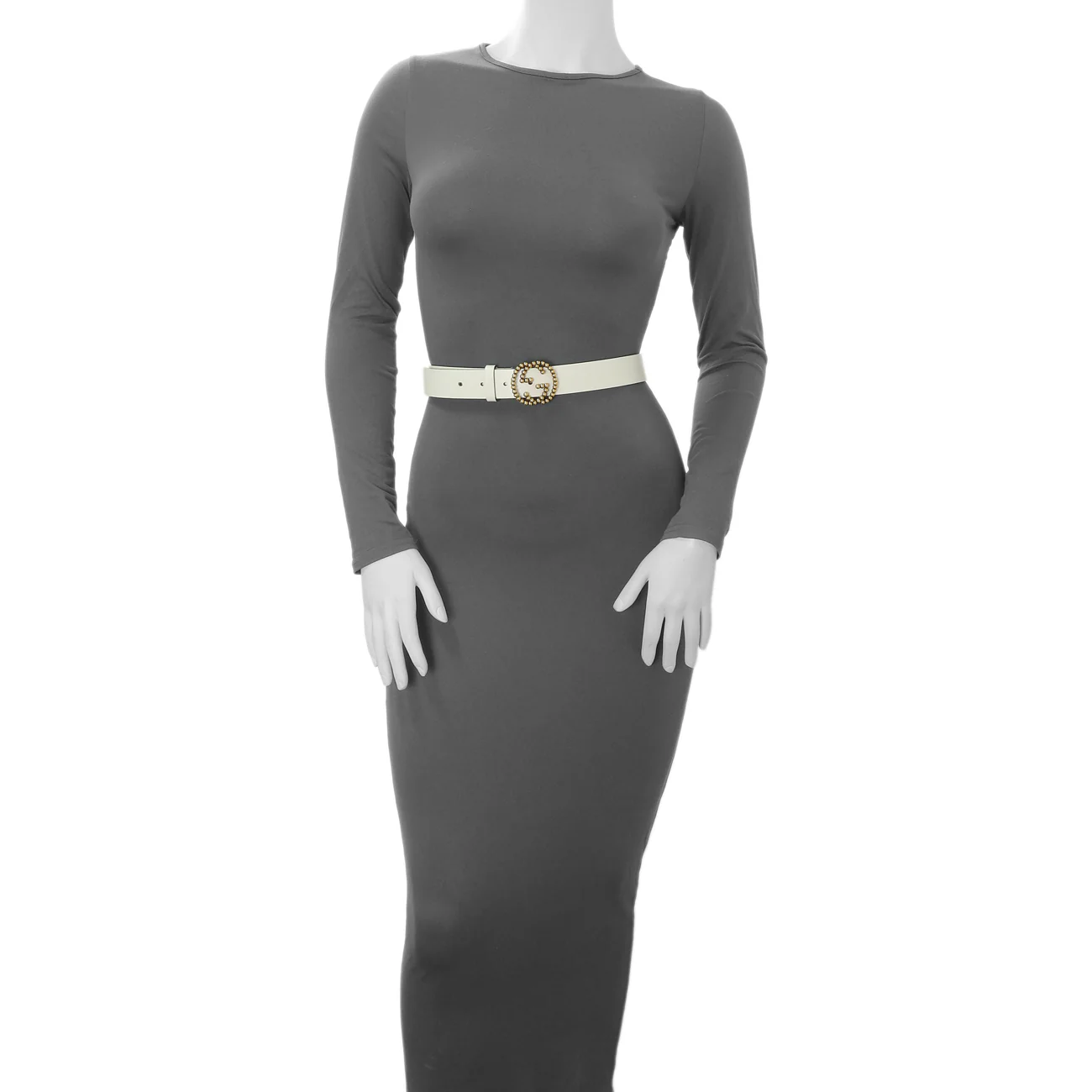 Gucci White Calfskin Studded Interlocking G 30mm Belt - Image 5