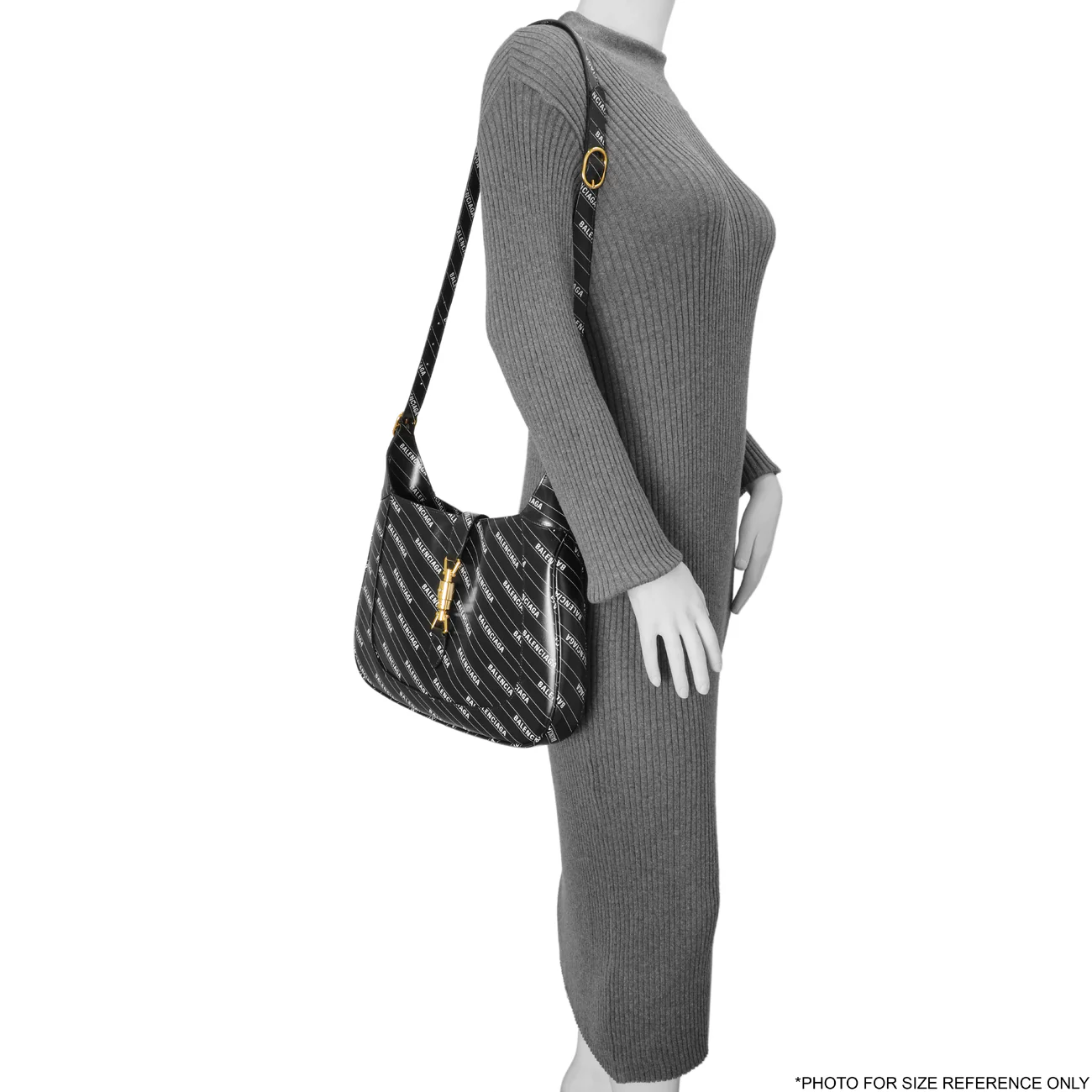 Gucci X Balenciaga Black Calfskin Logo Print Medium Jackie 1961 Hobo - Image 15