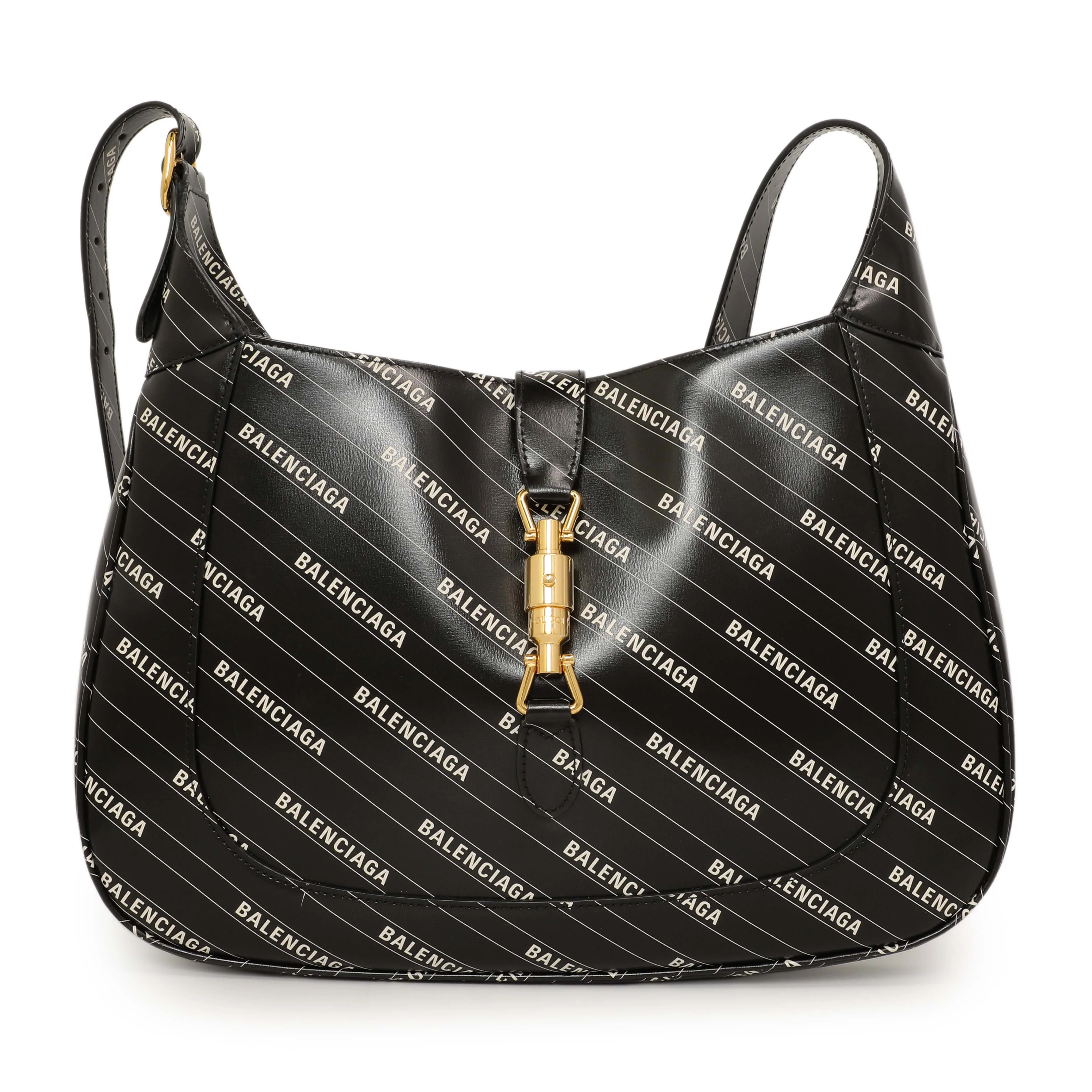 Gucci X Balenciaga Black Calfskin Logo Print Medium Jackie 1961 Hobo - Image 2
