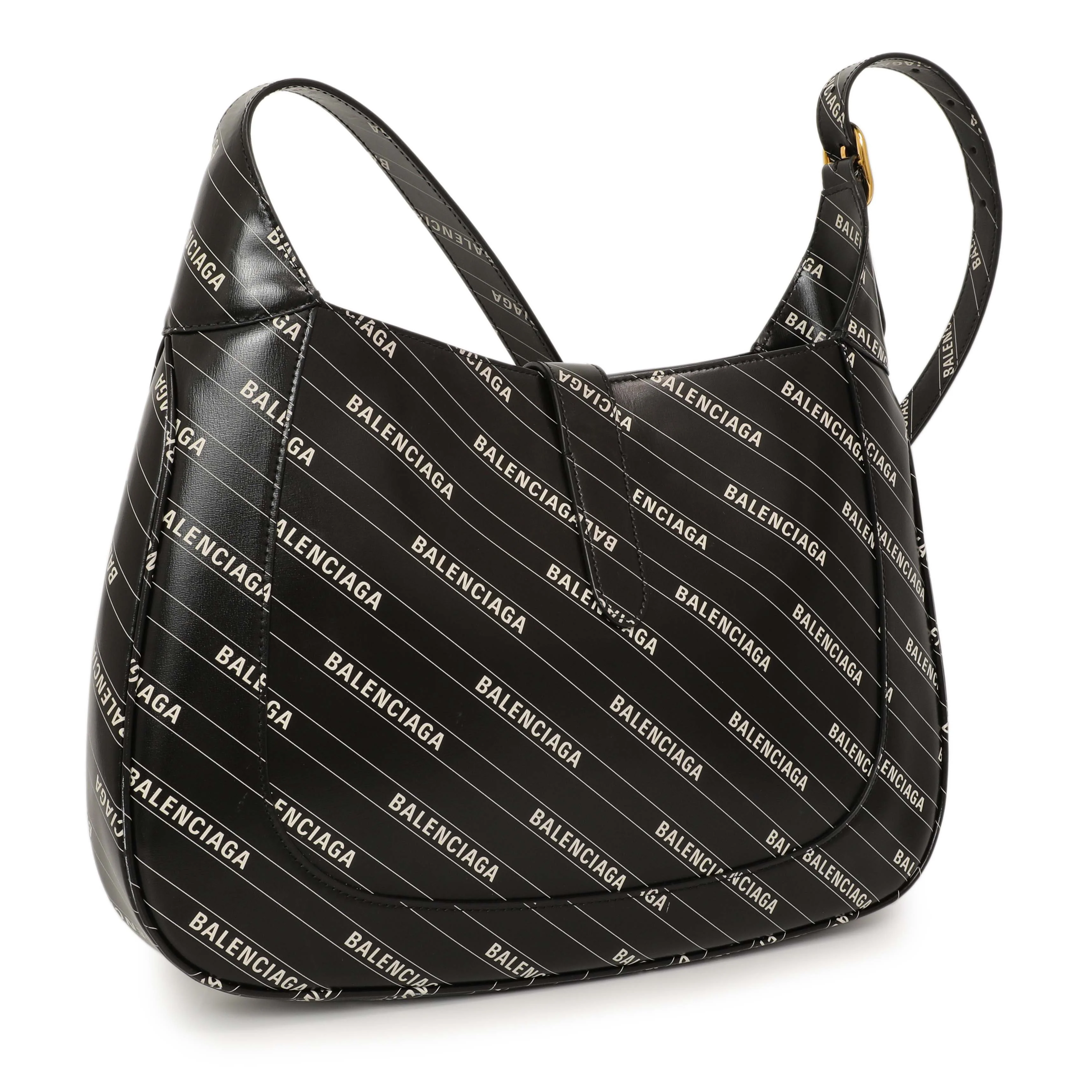 Gucci X Balenciaga Black Calfskin Logo Print Medium Jackie 1961 Hobo - Image 3