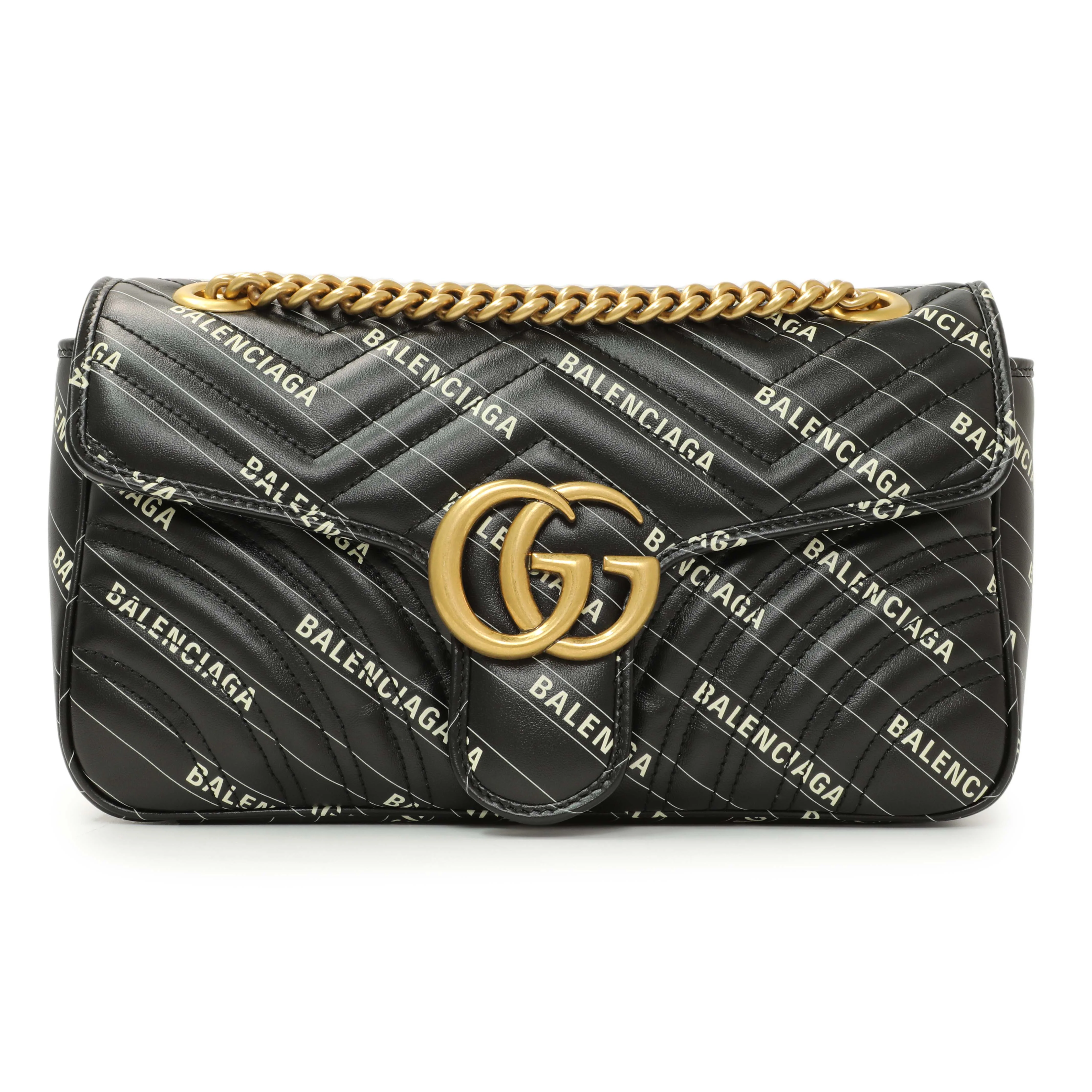 Gucci X Balenciaga Calfskin Matelasse Logo Print Small GG Marmont Shoulder Bag - Image 2