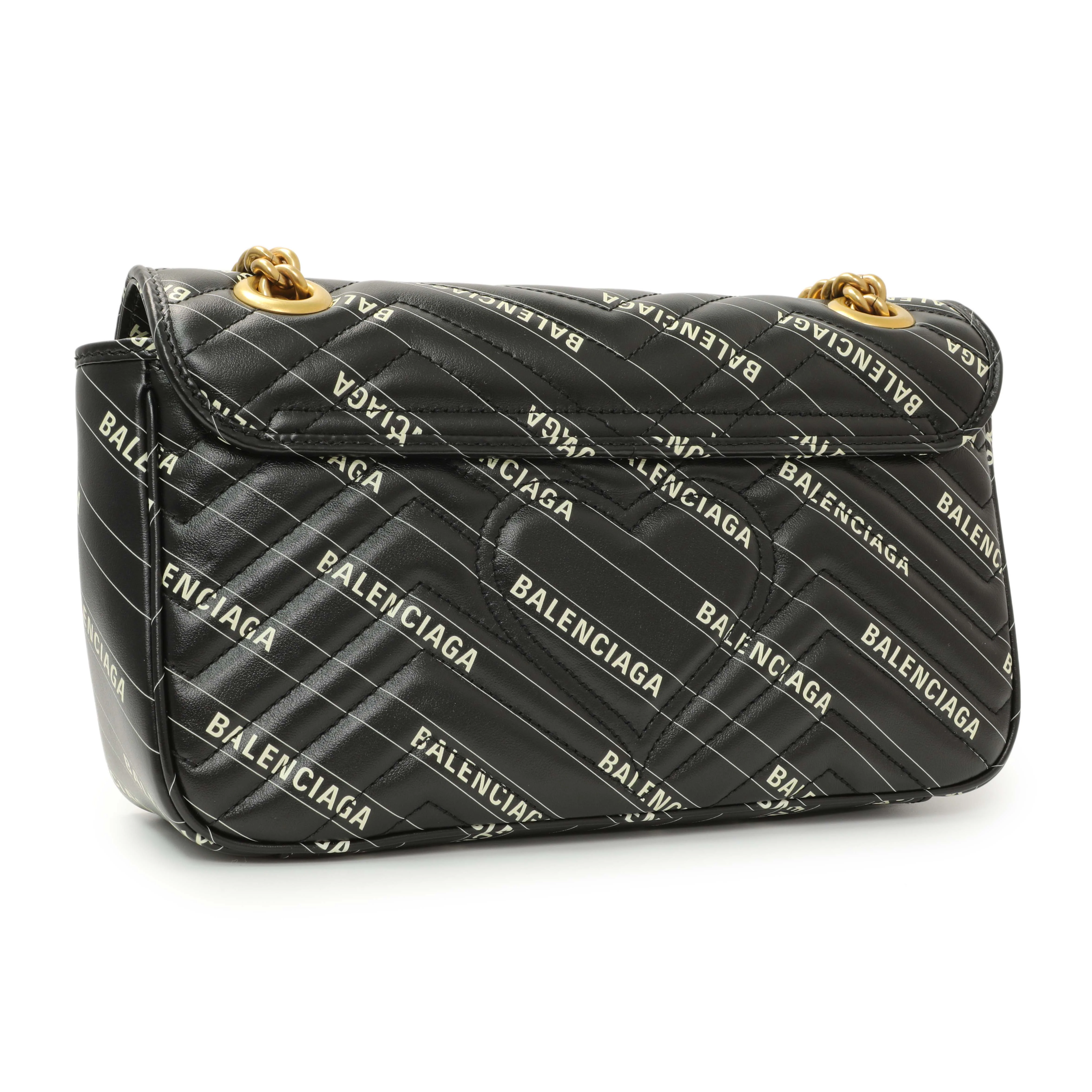 Gucci X Balenciaga Calfskin Matelasse Logo Print Small GG Marmont Shoulder Bag - Image 3