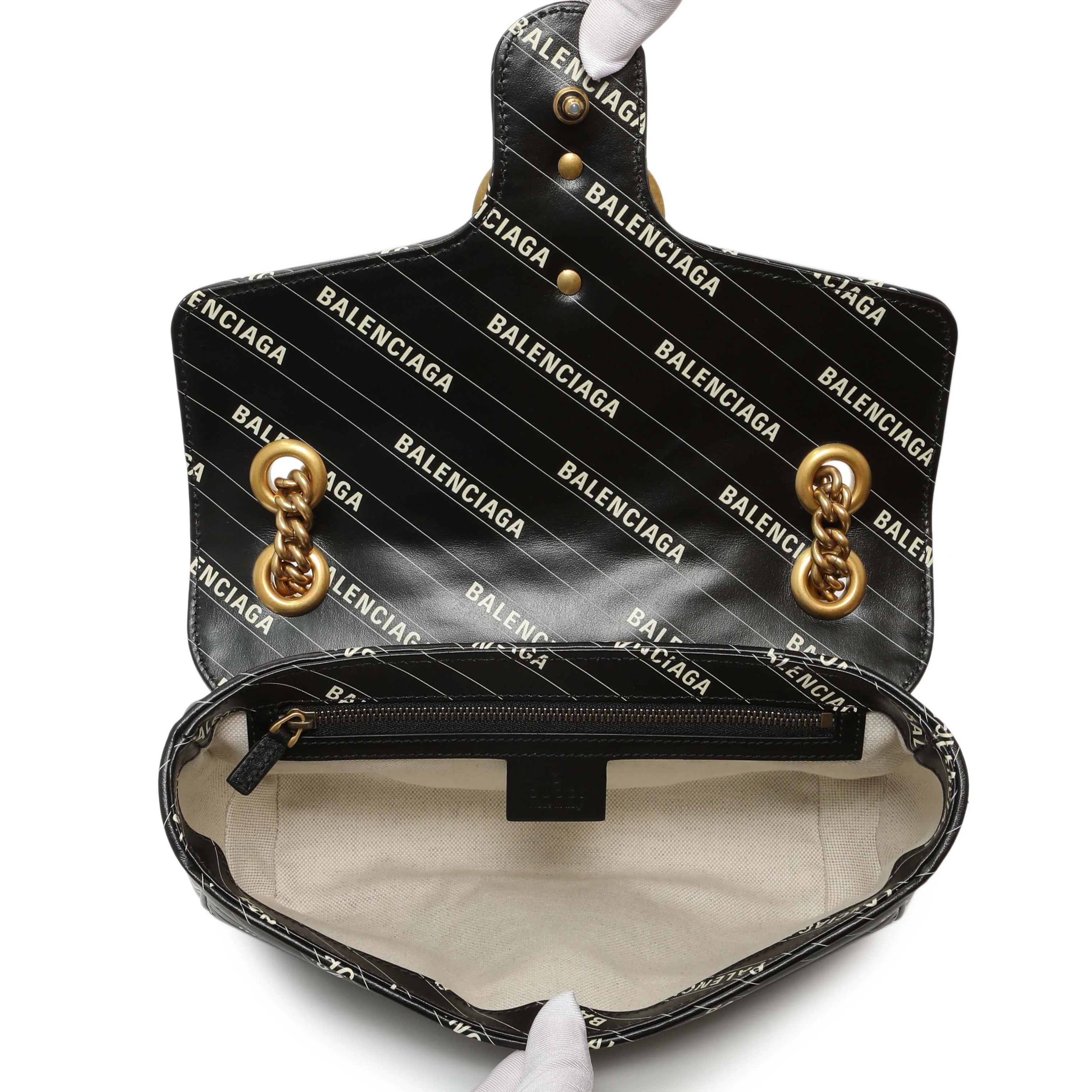 Gucci X Balenciaga Calfskin Matelasse Logo Print Small GG Marmont Shoulder Bag - Image 5