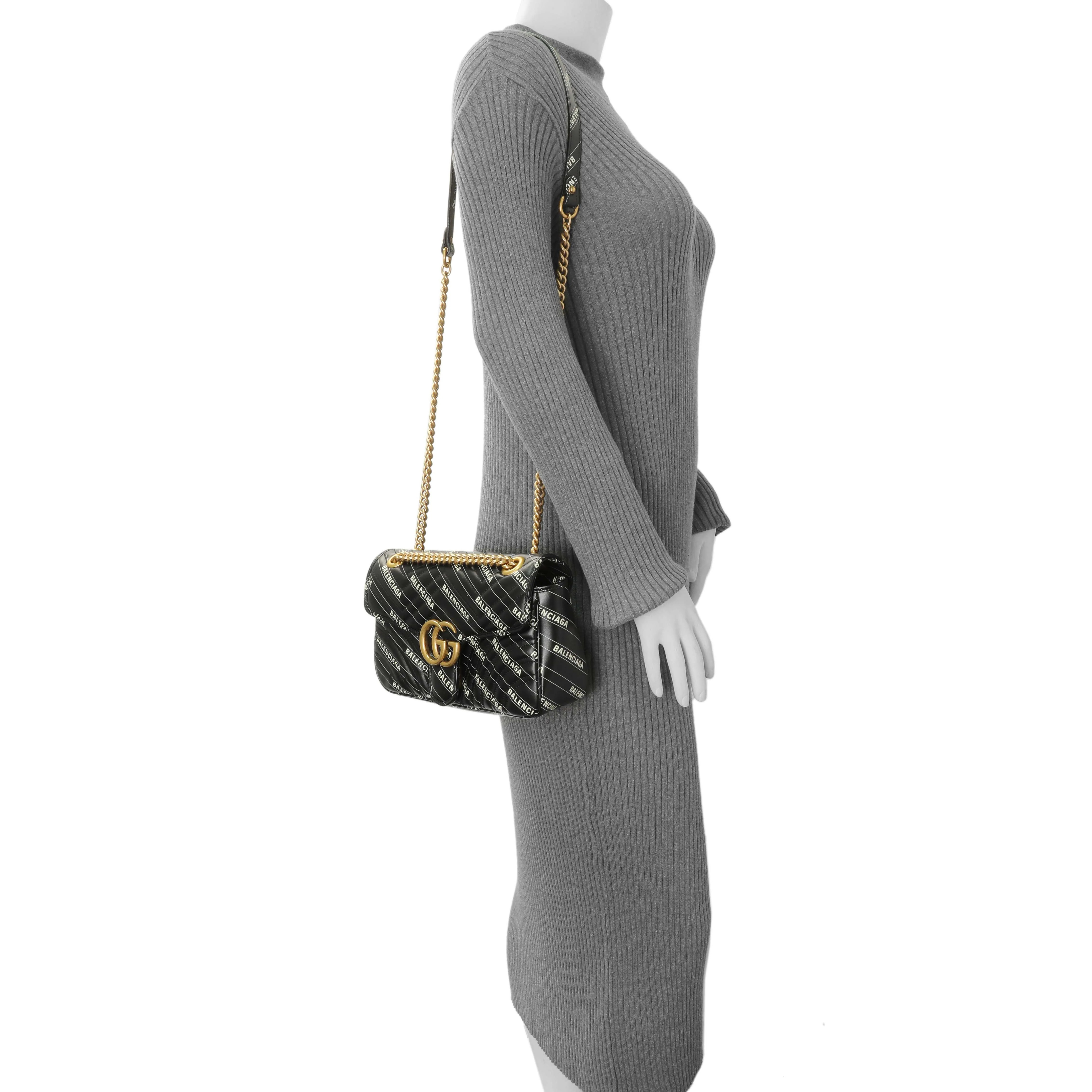 Gucci X Balenciaga Calfskin Matelasse Logo Print Small GG Marmont Shoulder Bag - Image 8
