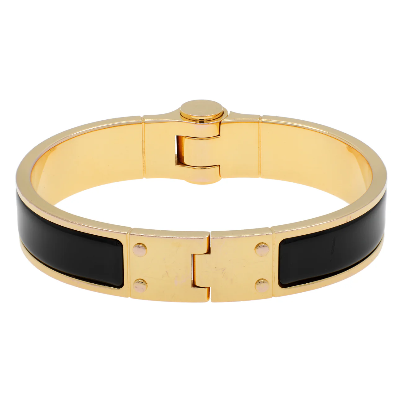 Hermes Black Enamel Charniere Uni Narrow Hinged Bracelet - Image 2