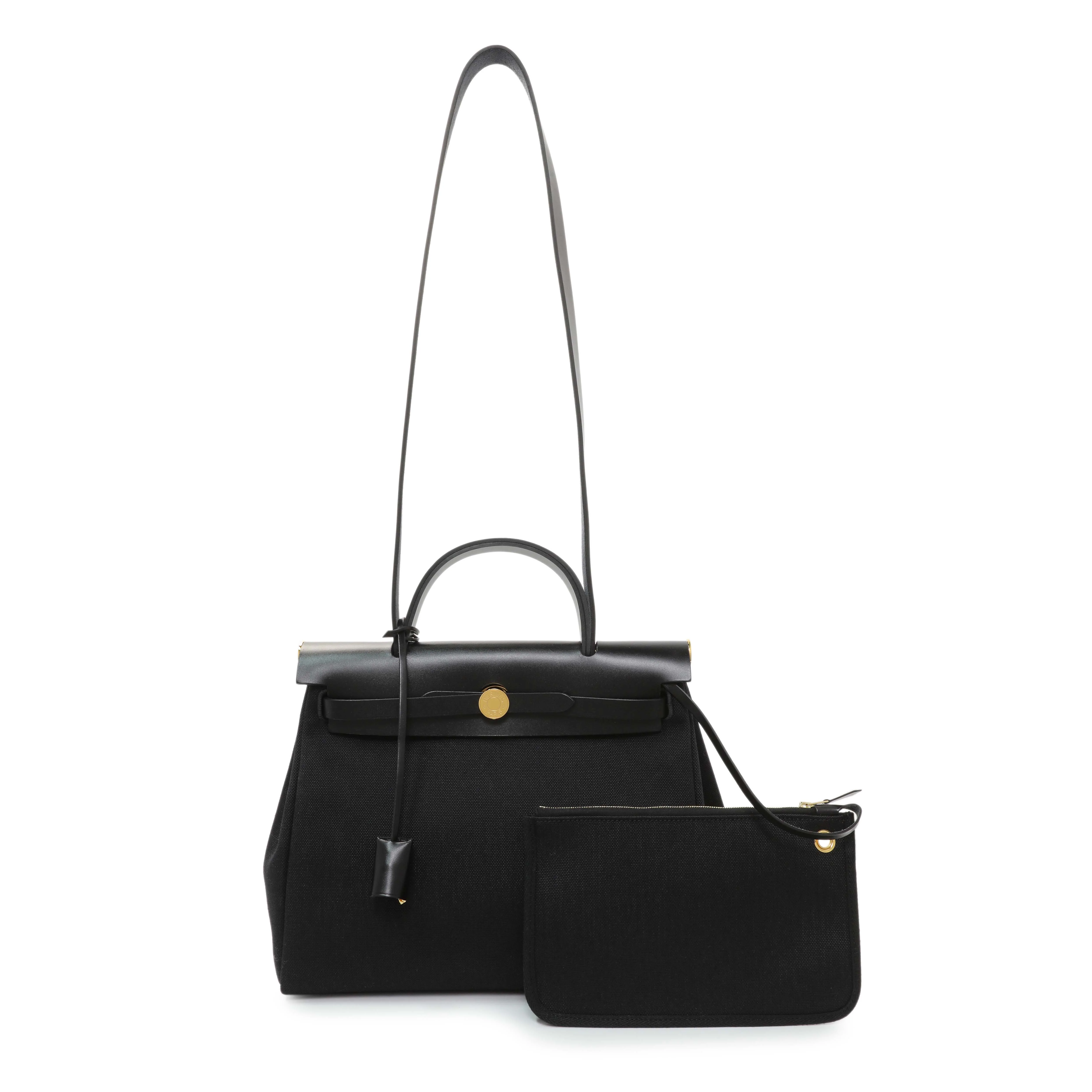 Hermes Black Military Toile Vache Hunter Herbag Zip Retourne 31 PM