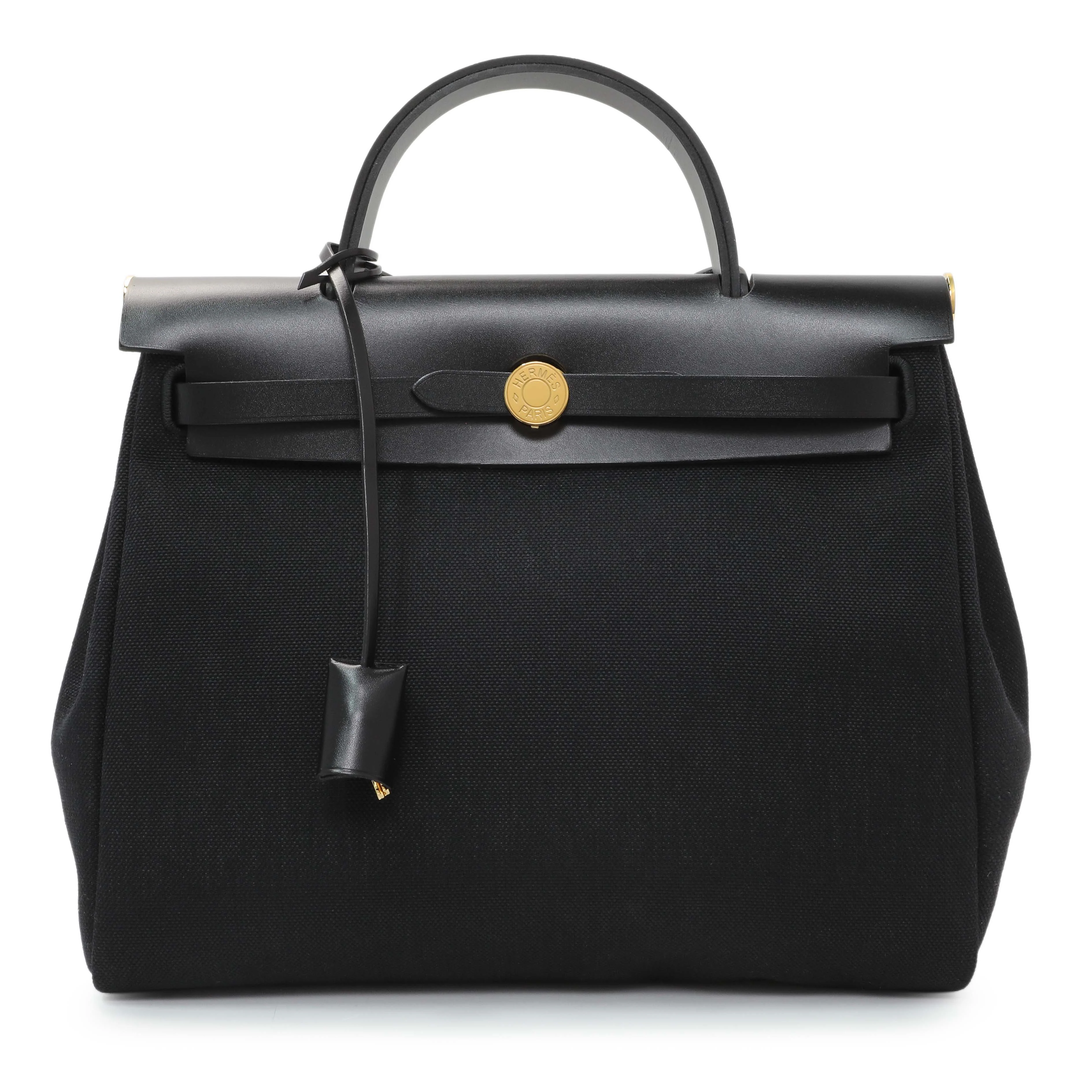 Hermes Black Military Toile Vache Hunter Herbag Zip Retourne 31 PM - Image 2