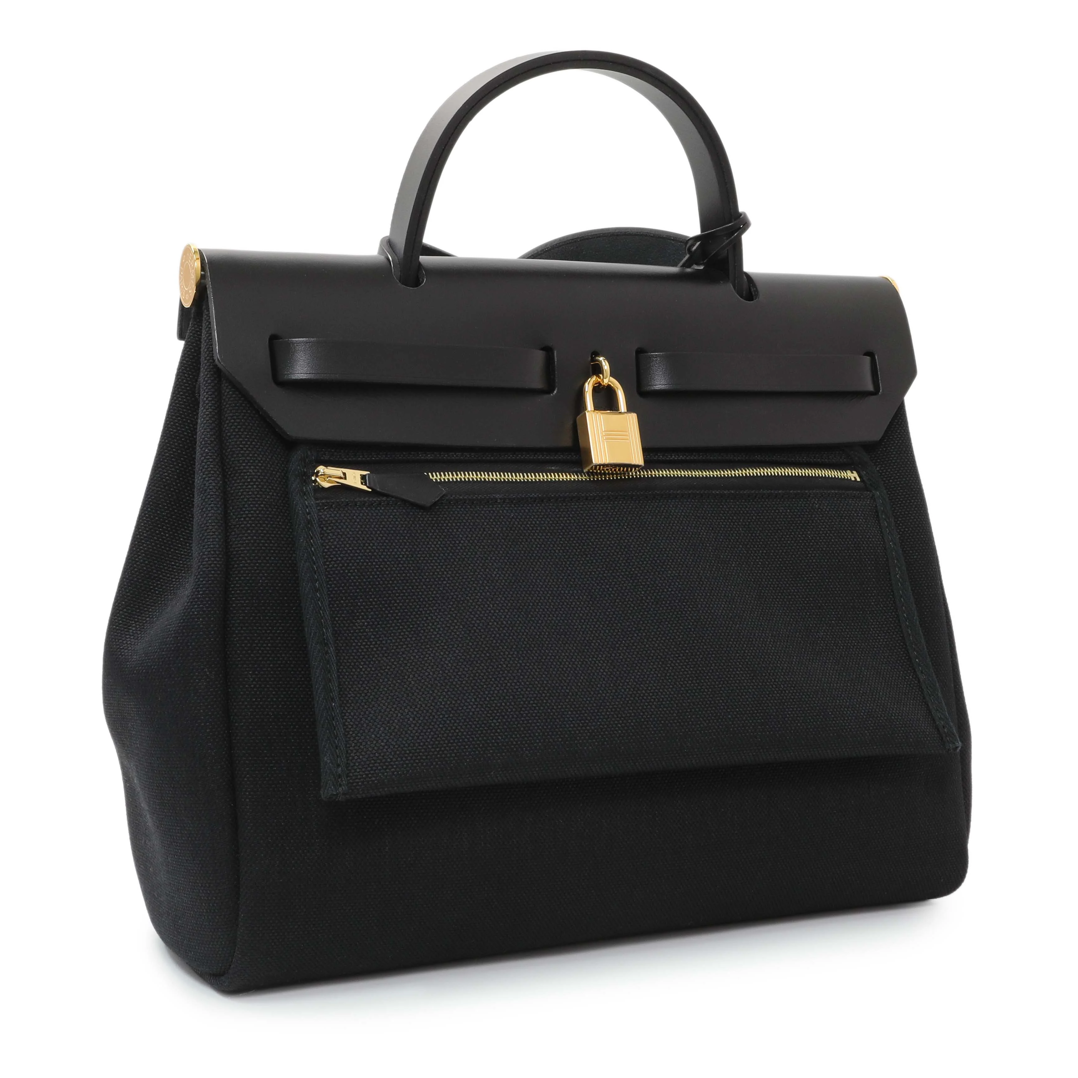 Hermes Black Military Toile Vache Hunter Herbag Zip Retourne 31 PM - Image 3