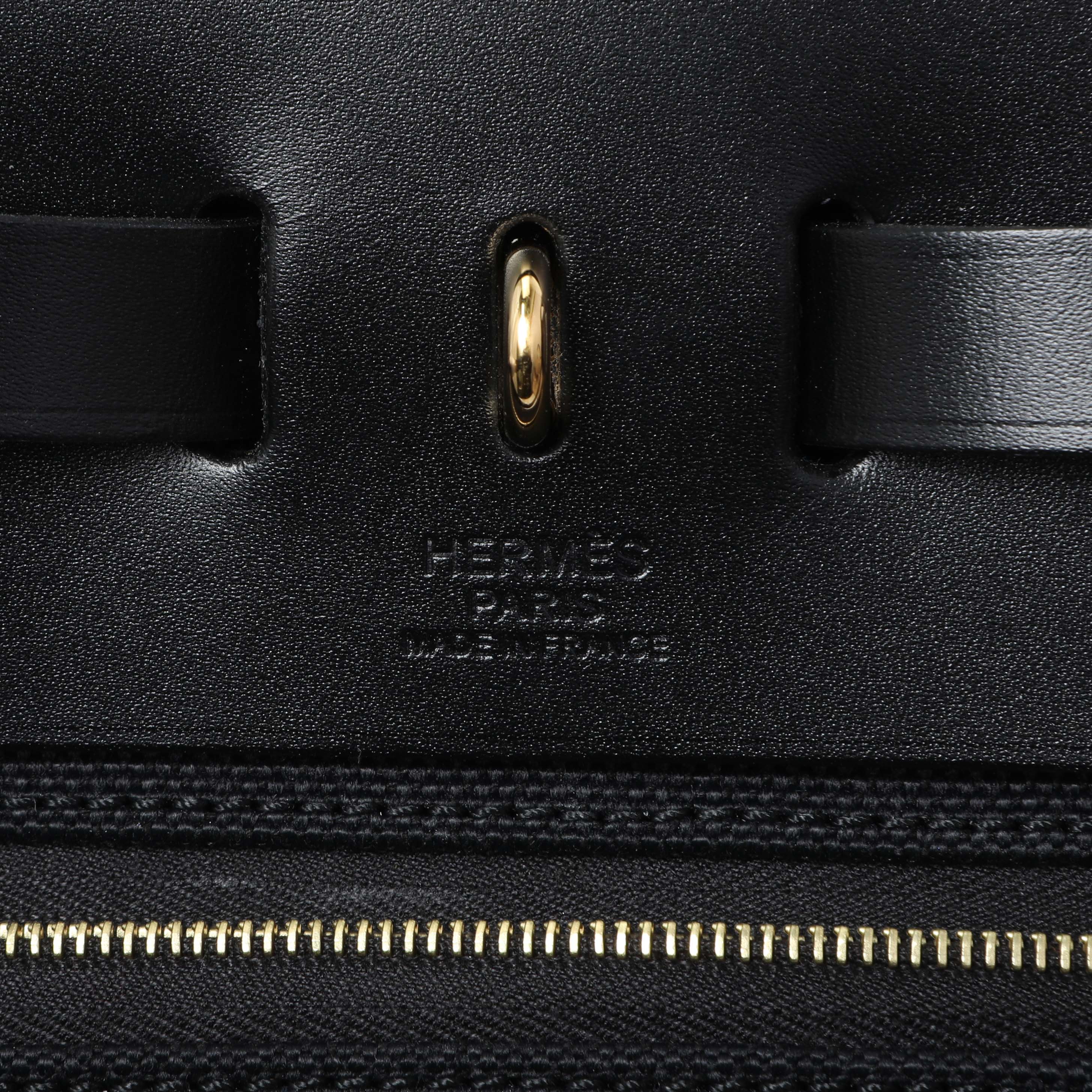 Hermes Black Military Toile Vache Hunter Herbag Zip Retourne 31 PM - Image 6