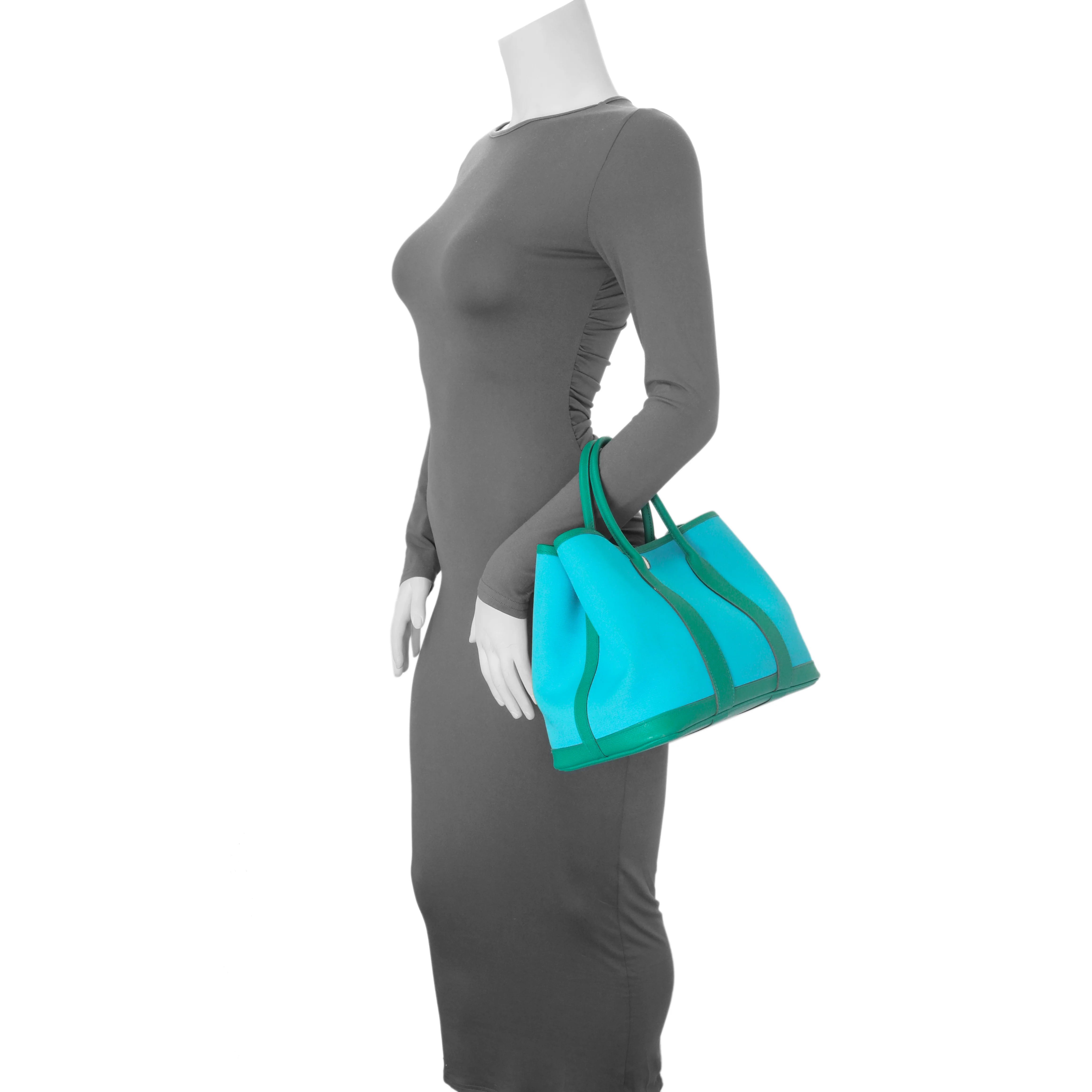 Hermes Bleu Azteque Menthe Toile Officier Epsom Garden Party 30 TPM - Image 11