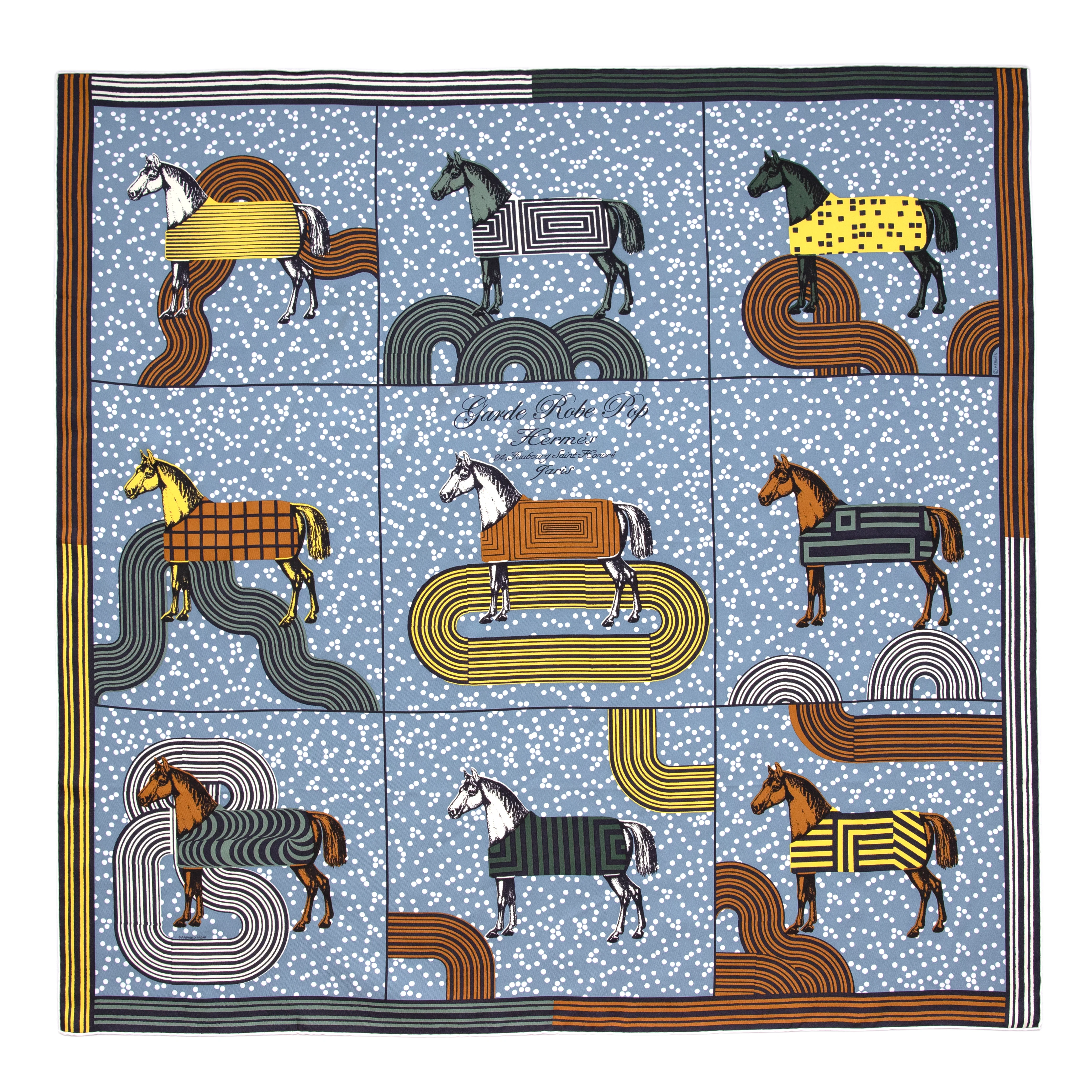 Hermes Blue Silk Garde Robe Pop Scarf 90 - Image 2