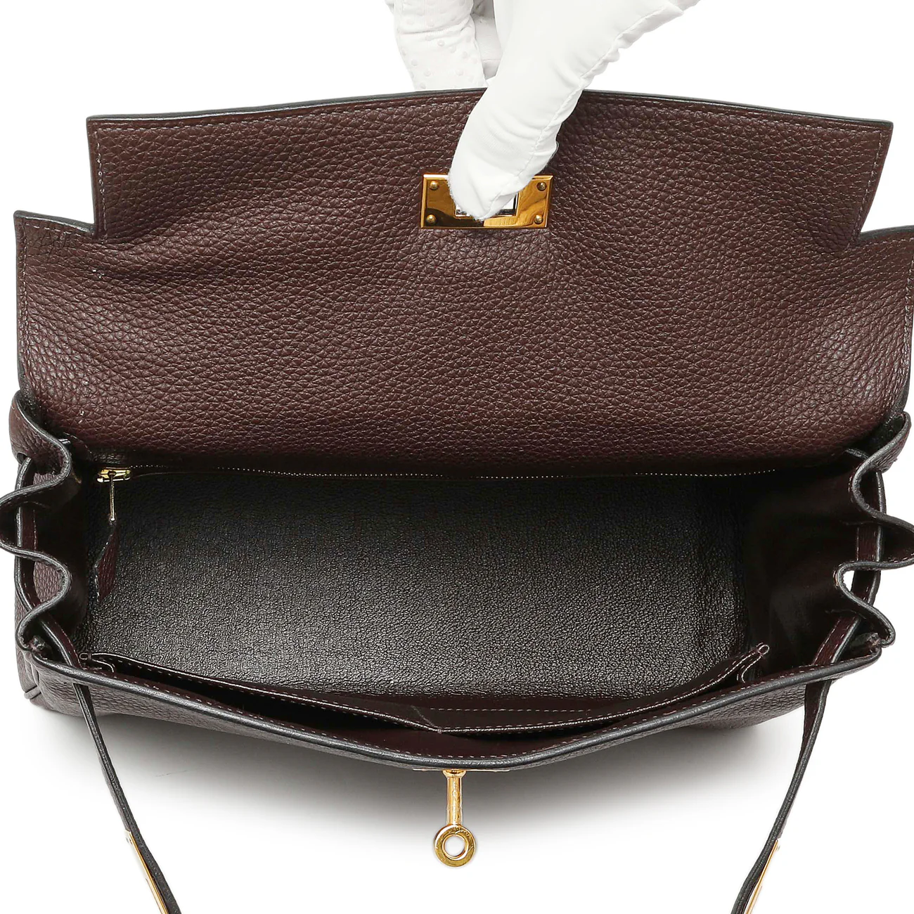 Hermes Chocolate Togo Kelly Retourne 28 - Image 8