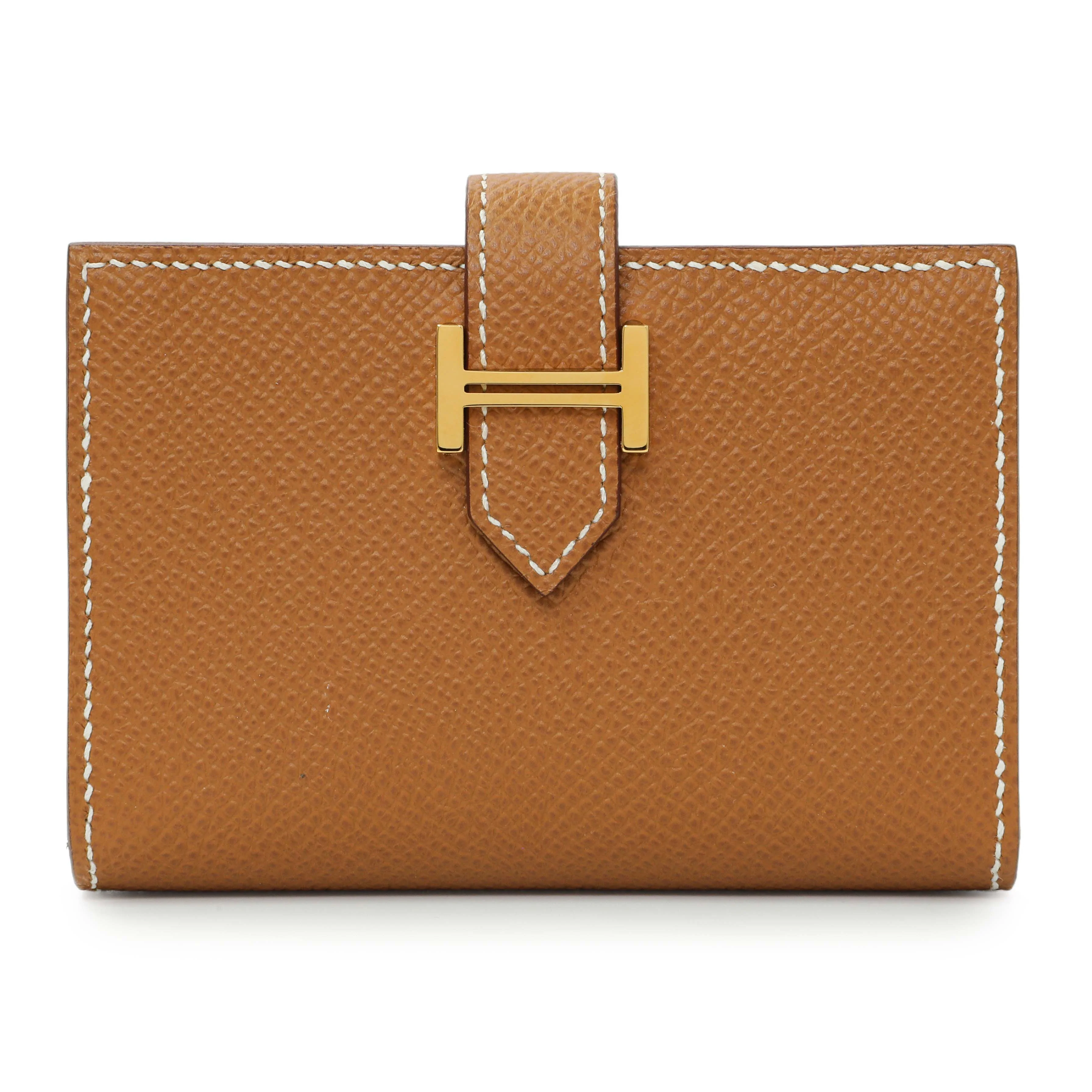 Hermes Gold Epsom Bearn Card Holder Wallet
