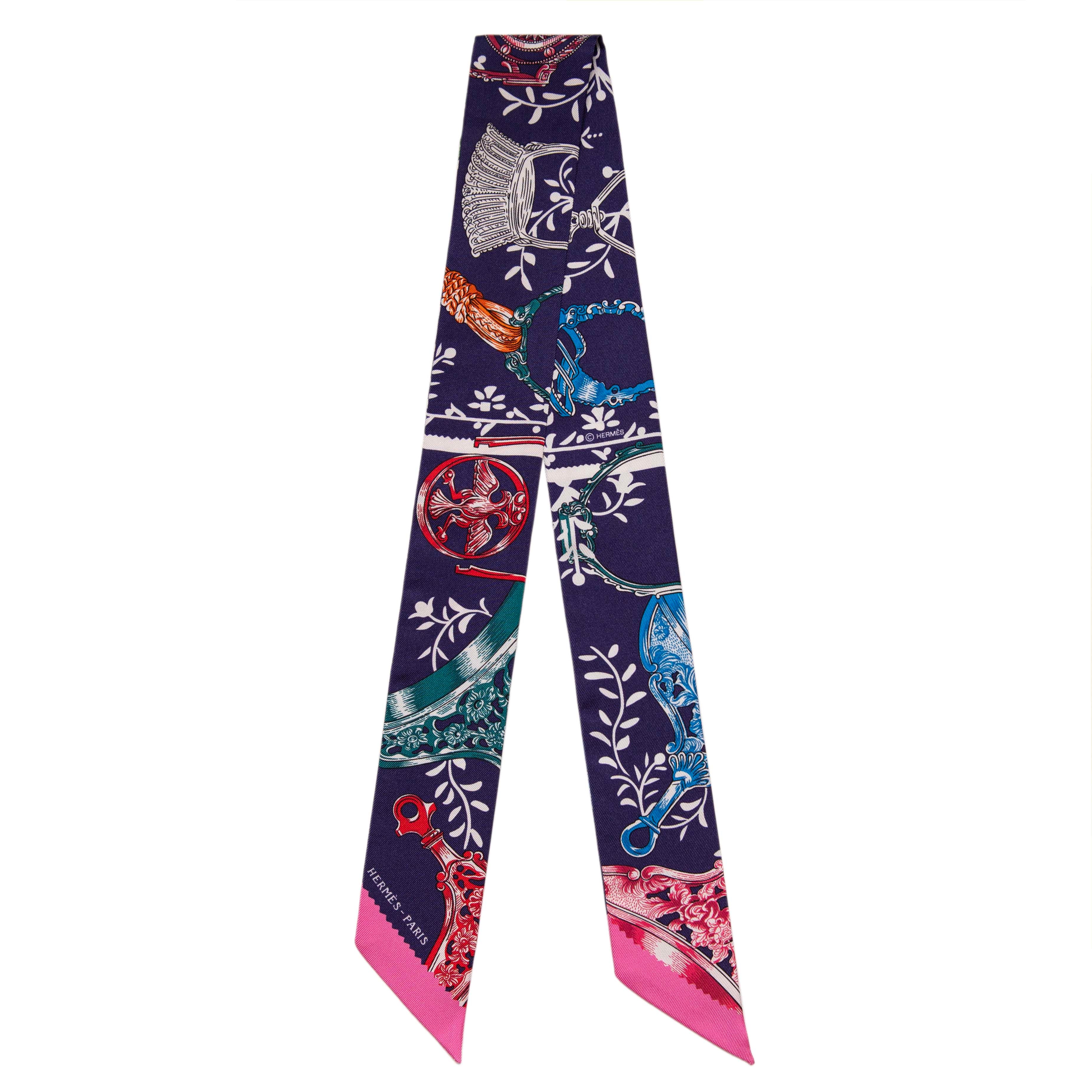Hermes Indigo Silk Etriers Remix Twilly