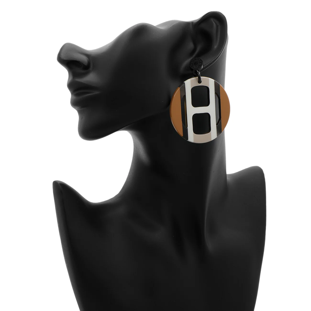 Hermes Lacquered Horn H Equipe Earrings - Image 3