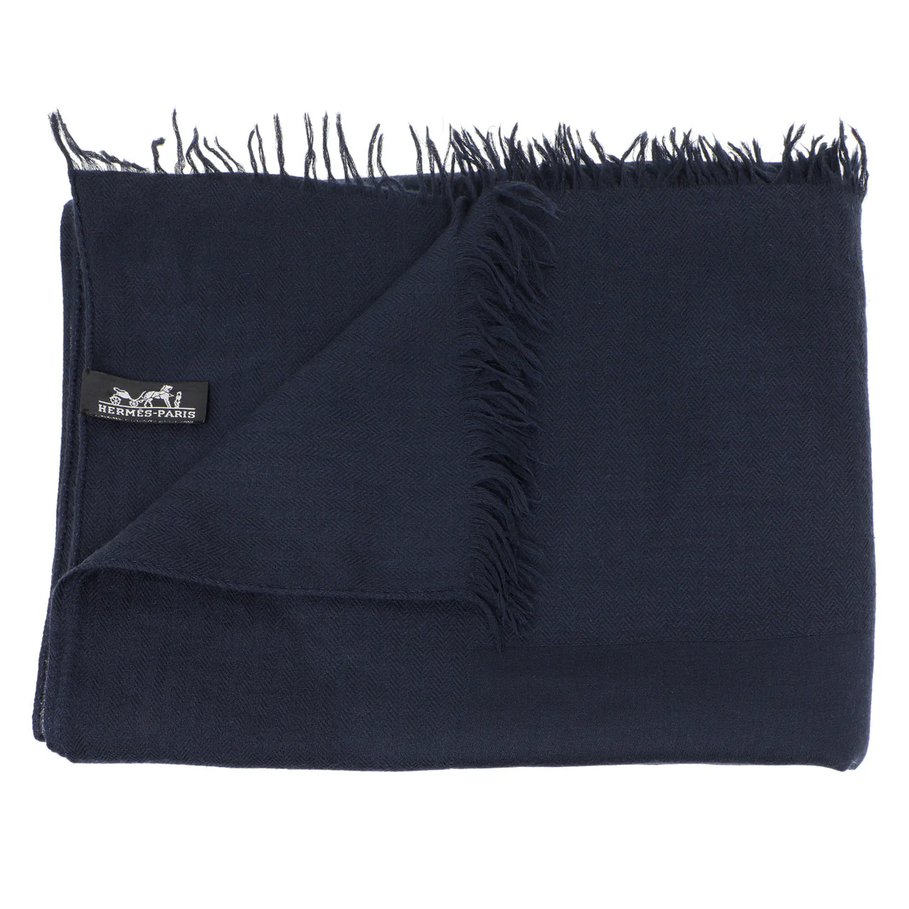Hermes Navy Wool-Cashmere Shawl - Image 3