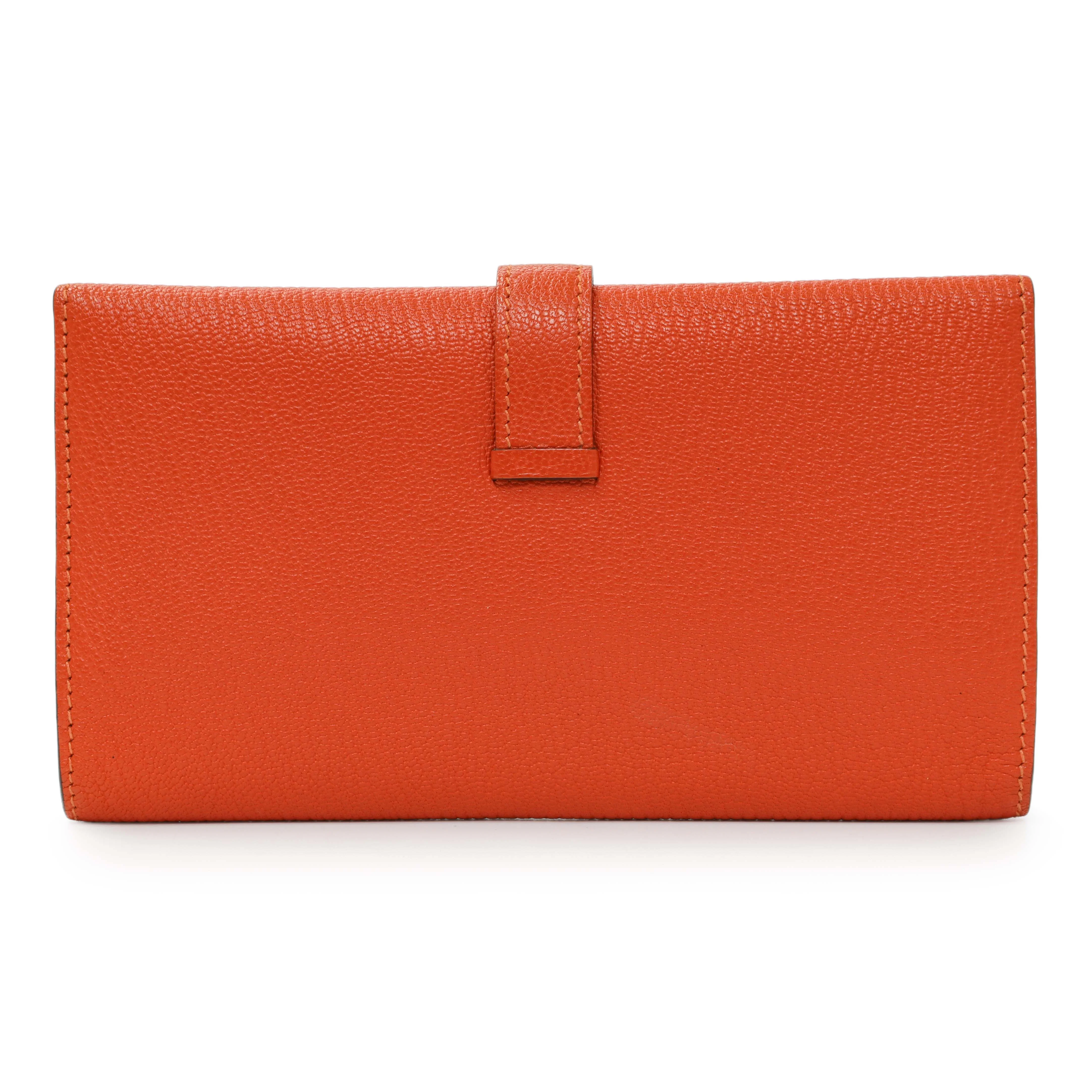 Hermes Orange Chevre Tri-Fold Bearn Wallet - Image 2