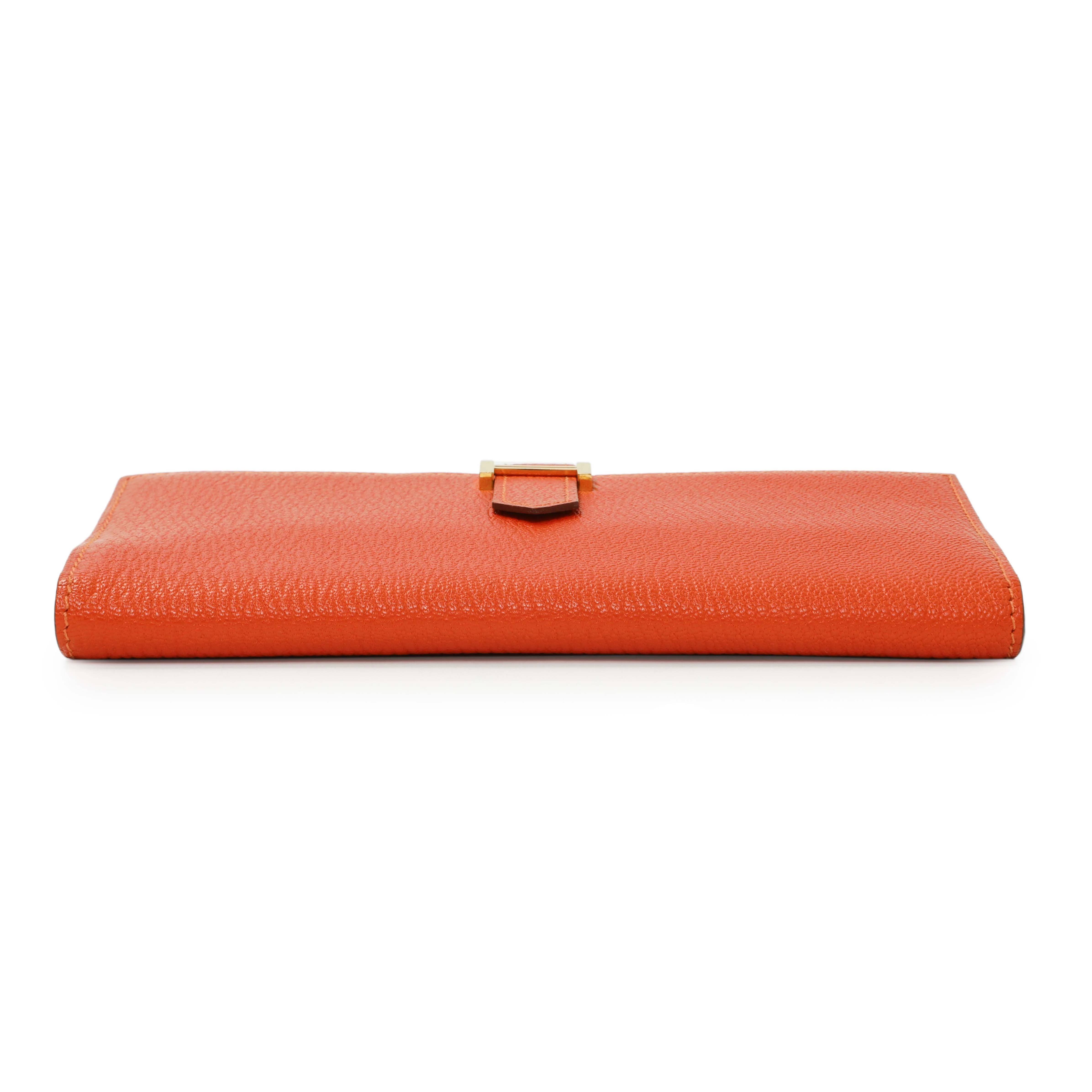 Hermes Orange Chevre Tri-Fold Bearn Wallet - Image 3