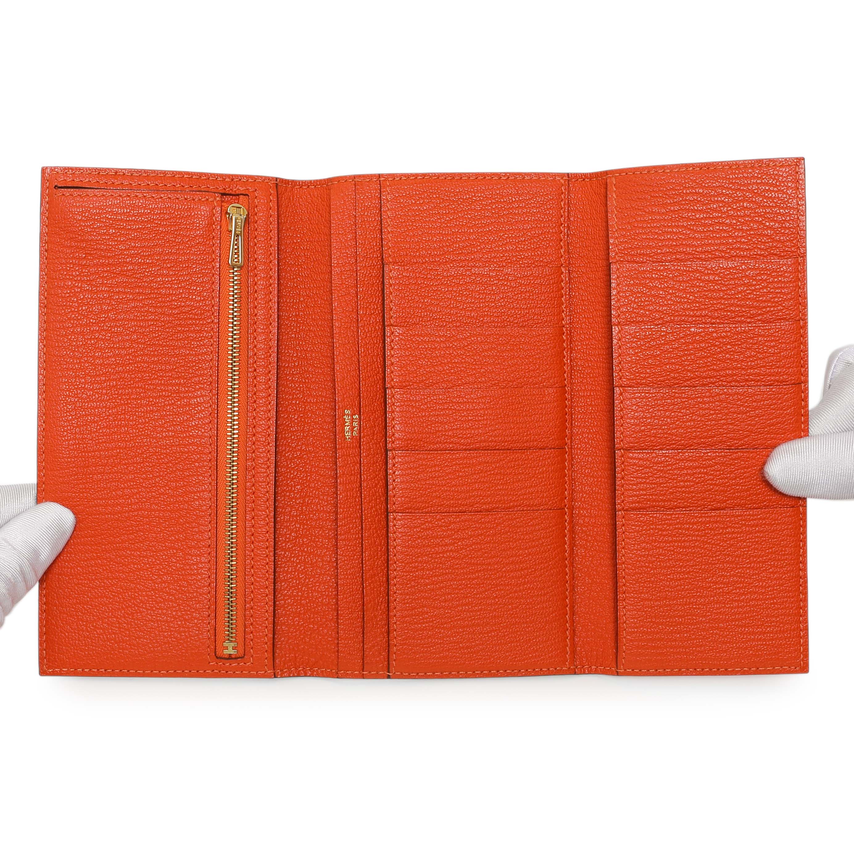 Hermes Orange Chevre Tri-Fold Bearn Wallet - Image 4
