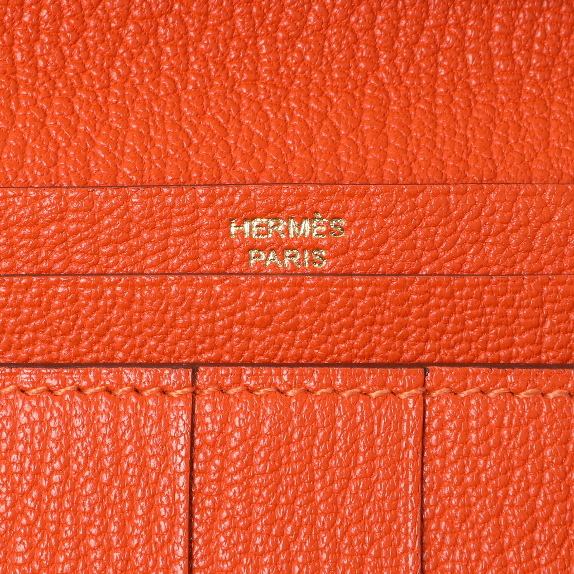 Hermes Orange Chevre Tri-Fold Bearn Wallet - Image 5