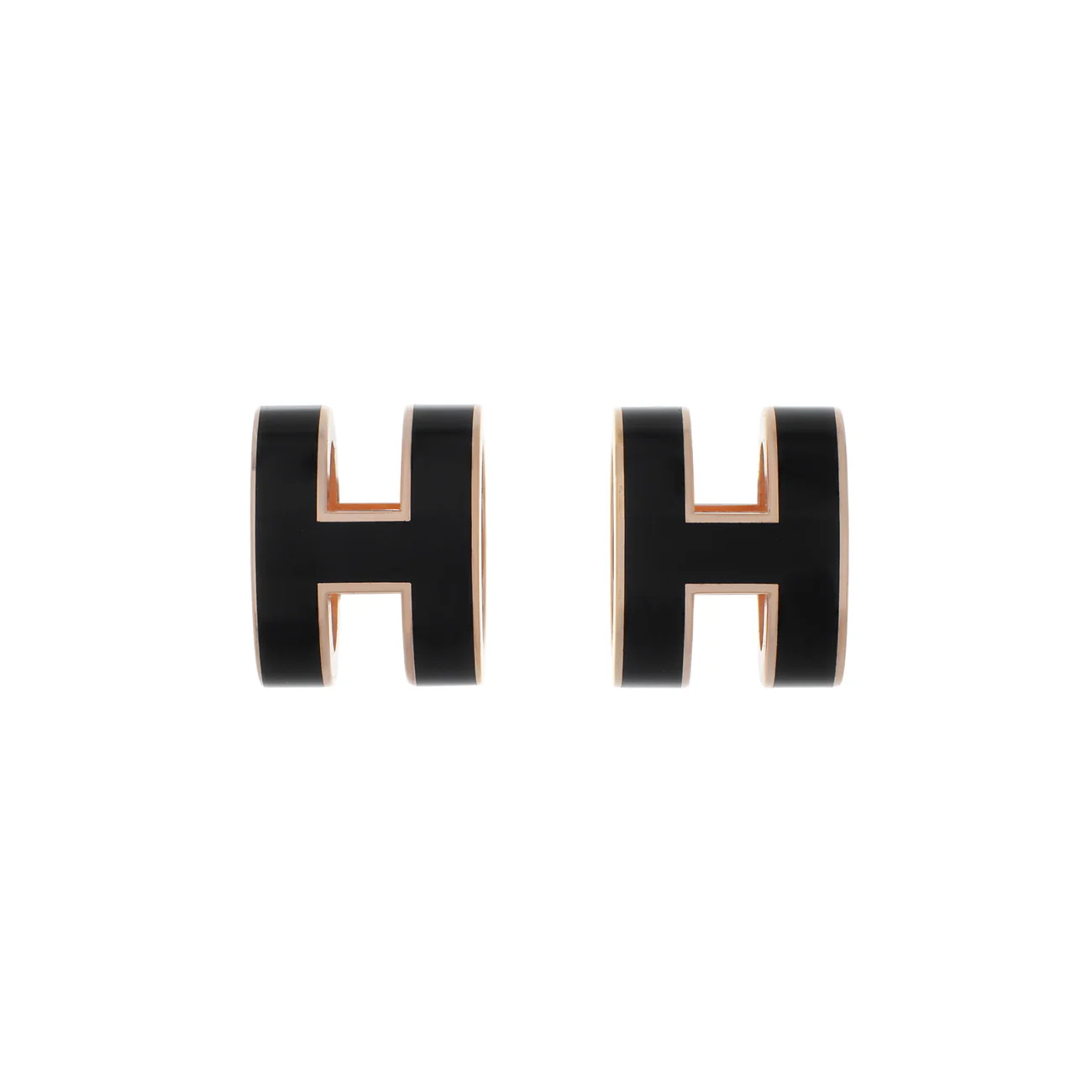 Hermes Rose Gold Black Lacquer Pop H Earrings