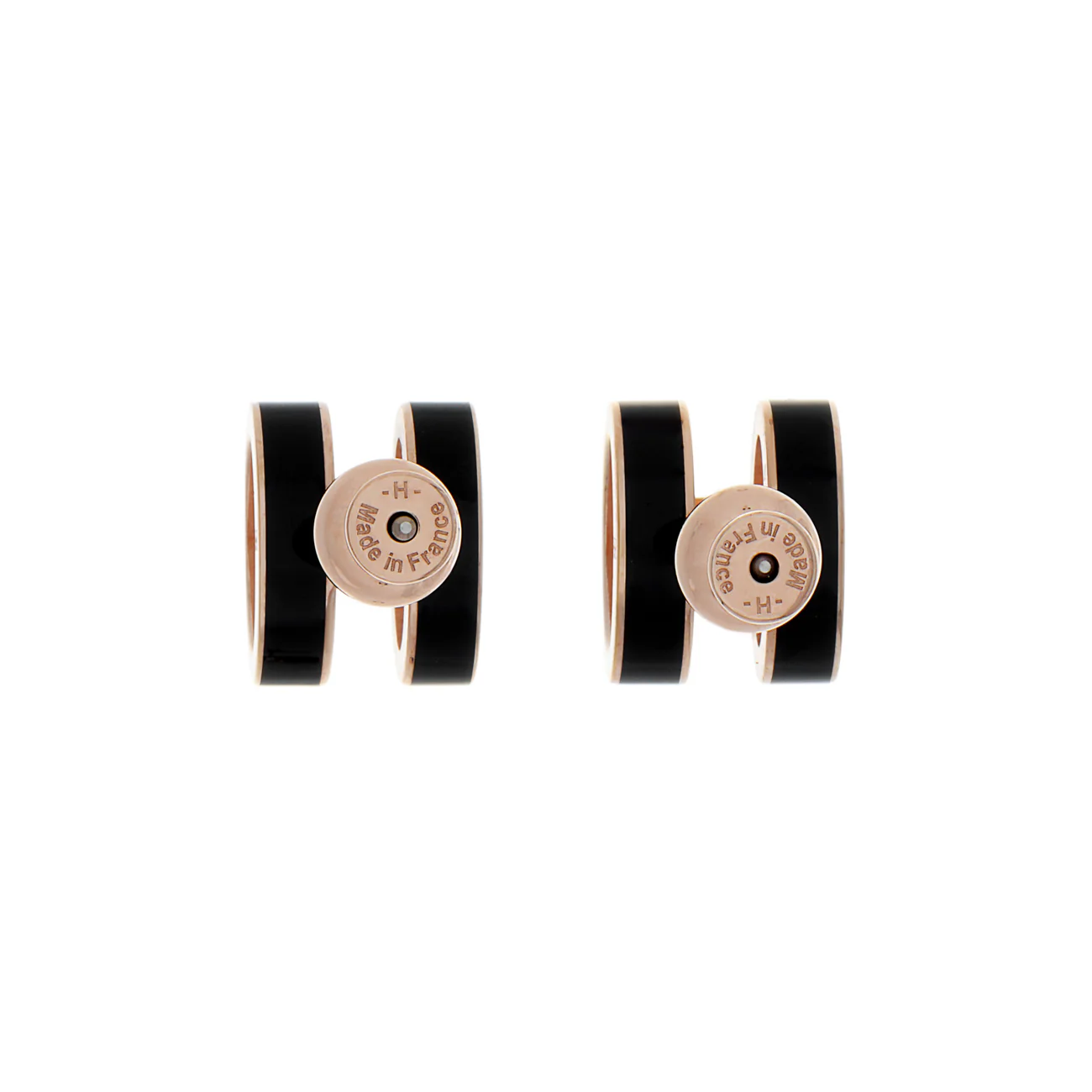 Hermes Rose Gold Black Lacquer Pop H Earrings - Image 2